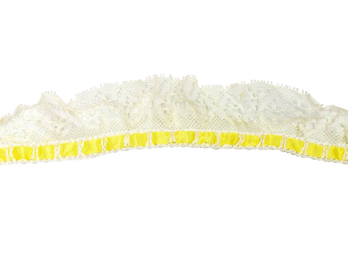 Vintage Lace Trim White Lace with Yellow Satin 1.5" - Sold by the Yard - Humboldt Haberdashery