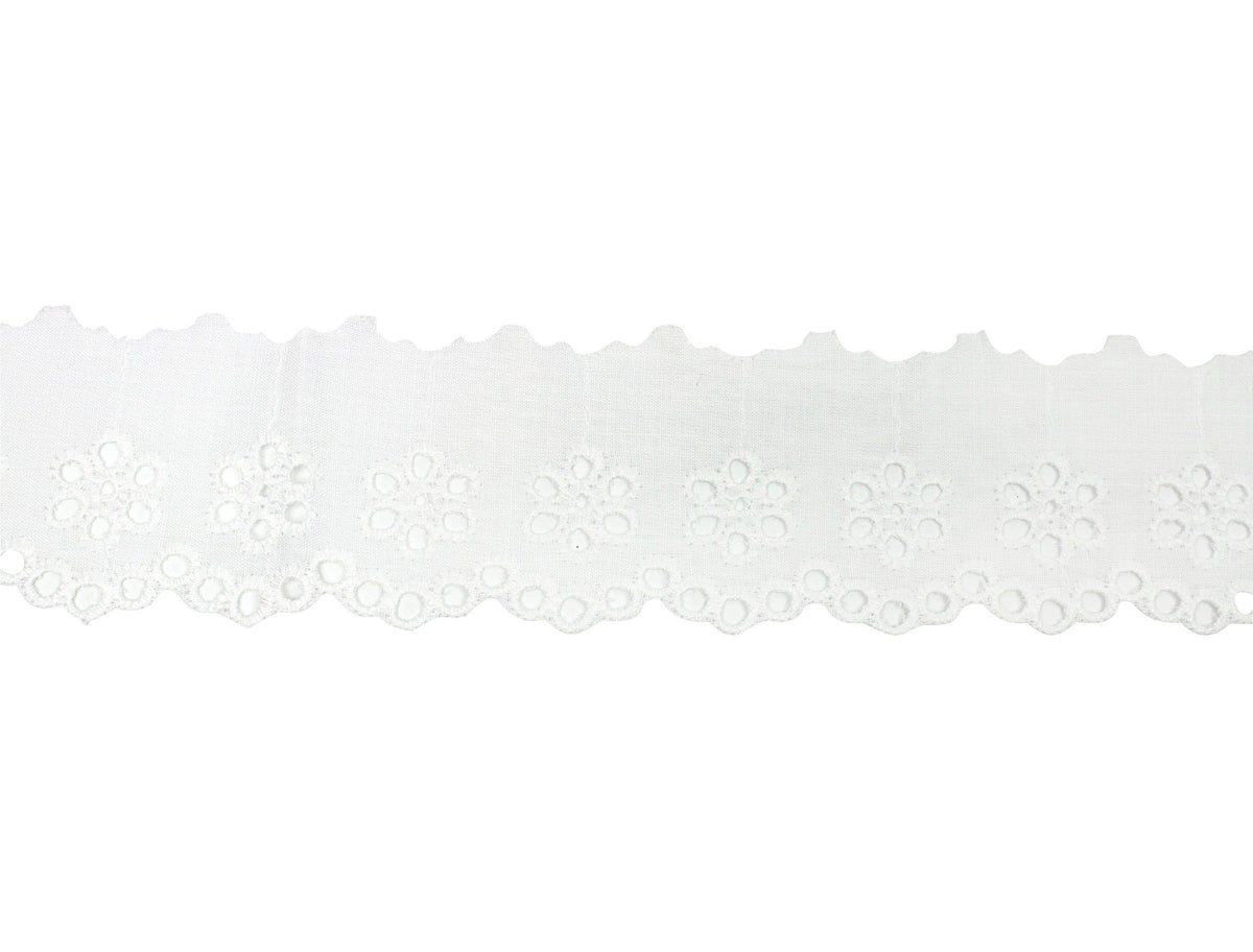 Vintage Lace Trim White Scalloped Floral Eyelet 3" - Sold by the Yard - Humboldt Haberdashery