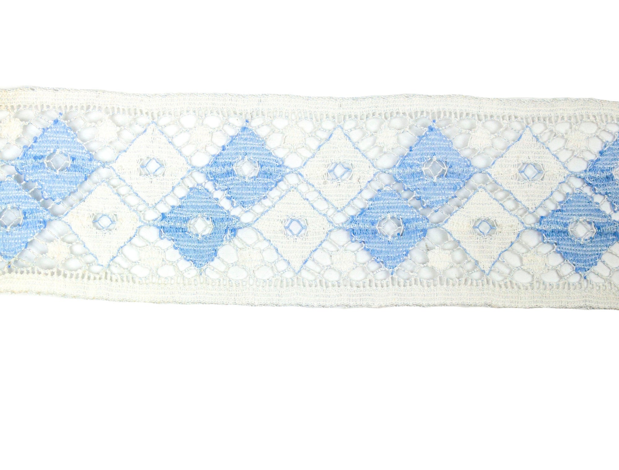 Vintage Lace Trim Light Blue and White 2 1/4" Wide - One Piece 2 1/2 Yards Long - Humboldt Haberdashery