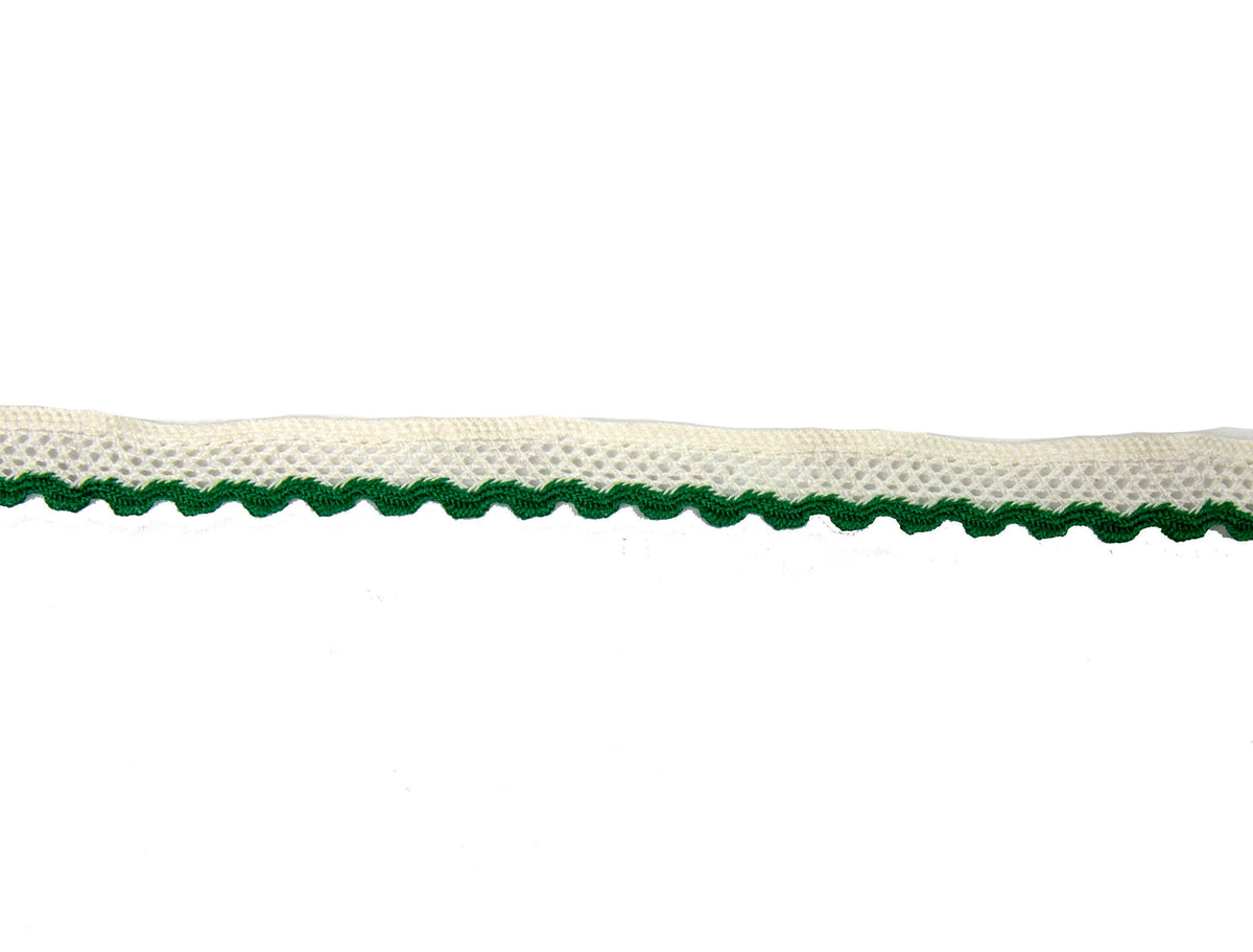 Vintage Trim White Net with Green Edge 3/8" Wide - One Piece 2 Yards 26" Long - Humboldt Haberdashery