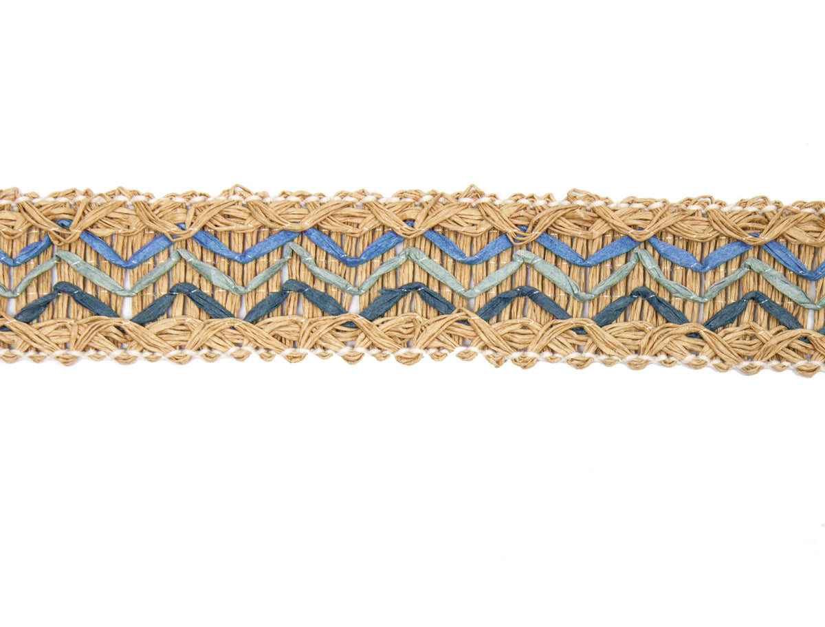 Vintage Trim Woven and Embroidered Straw 1 1/2" Wide - Sold by the Yard - Humboldt Haberdashery