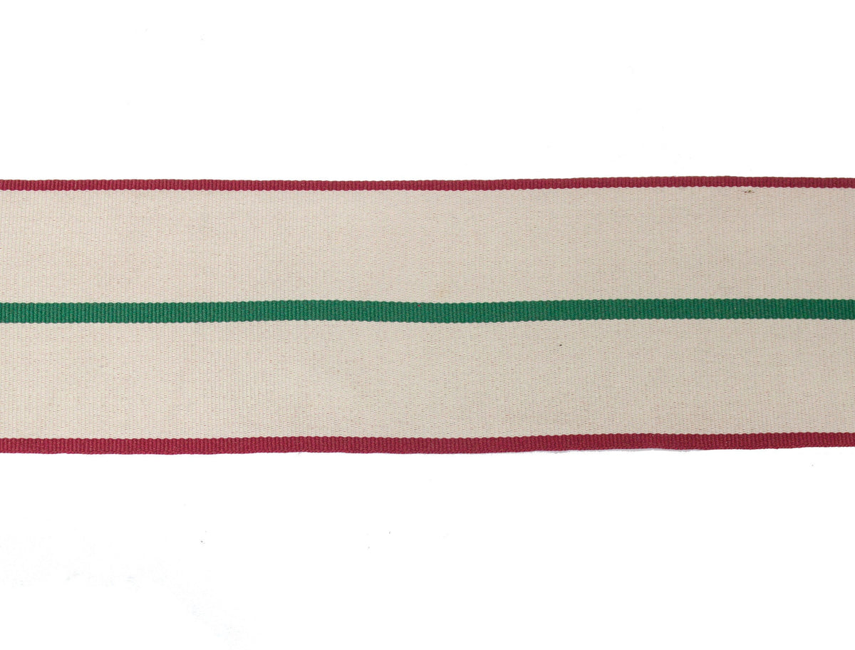 Vintage Ribbon Ivory with Red and Green Stripe Ribbon 2 9/16" Wide - Sold by the Yard - Humboldt Haberdashery