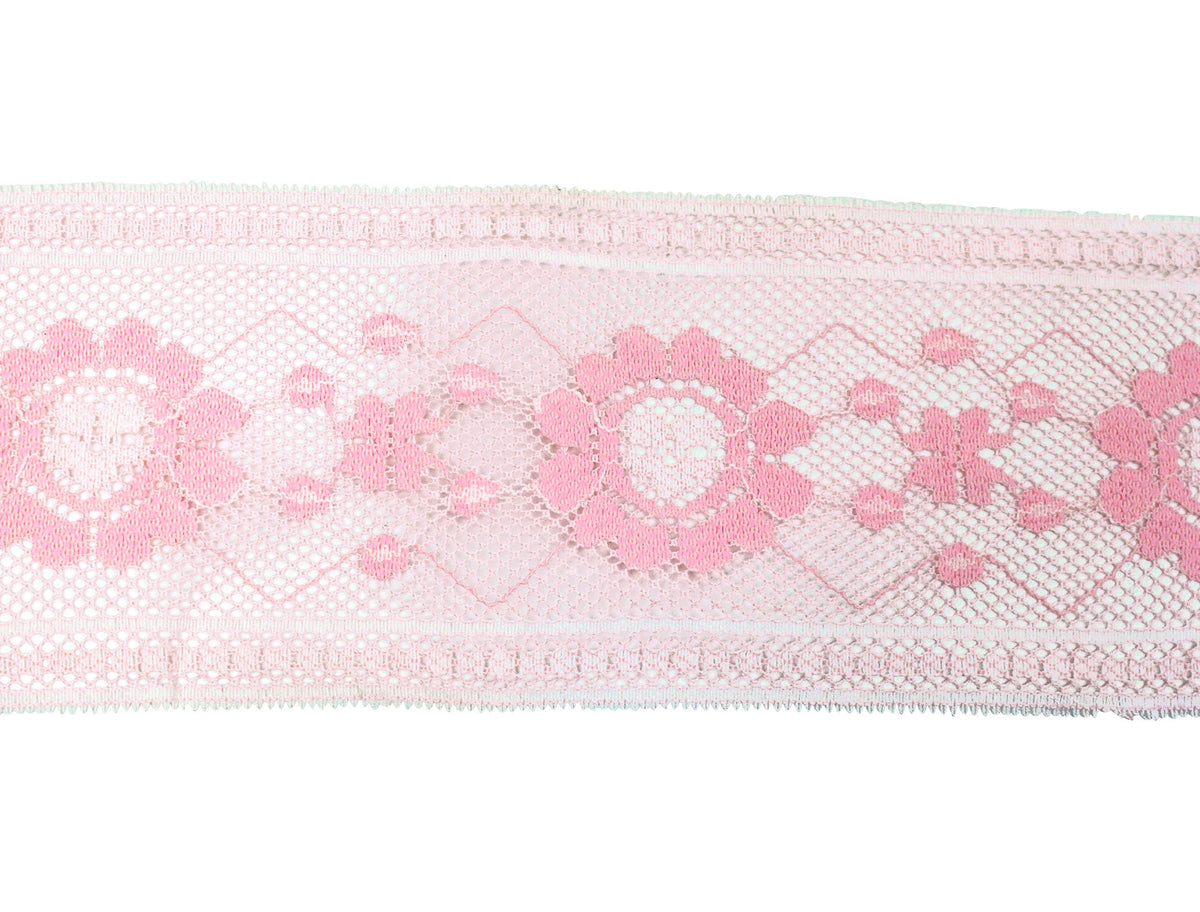 Vintage Lace Trim Pink Floral with White 3 3/4" - Sold by the Yard - Humboldt Haberdashery