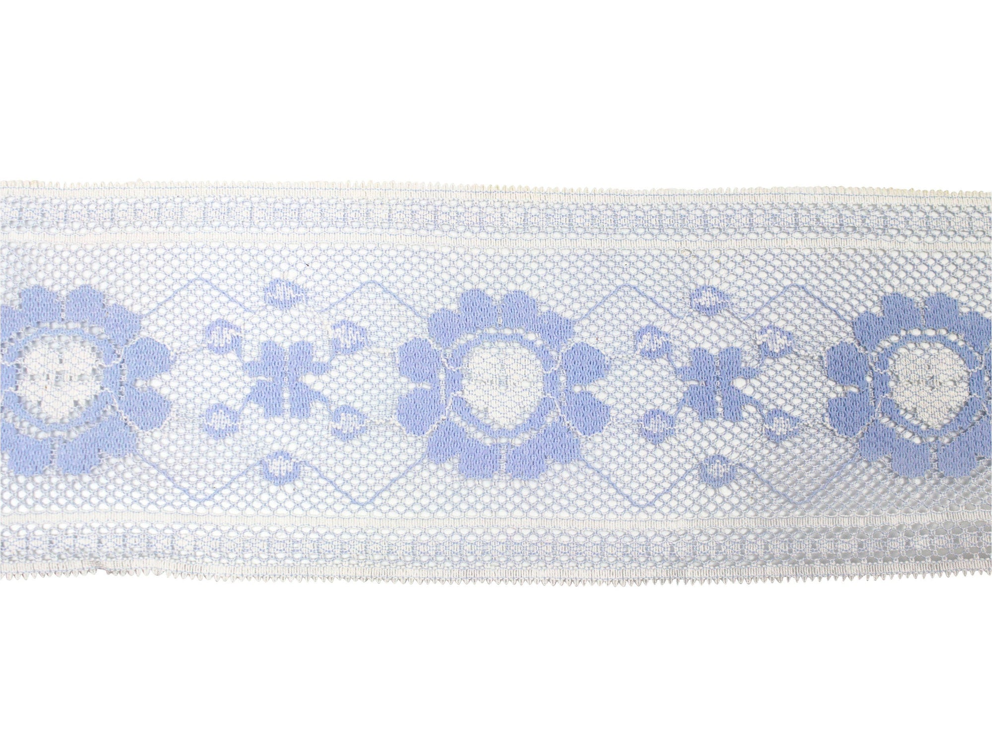 Vintage Lace Trim Light Blue Floral with White Trim 3 3/4" - Sold by the Yard - Humboldt Haberdashery
