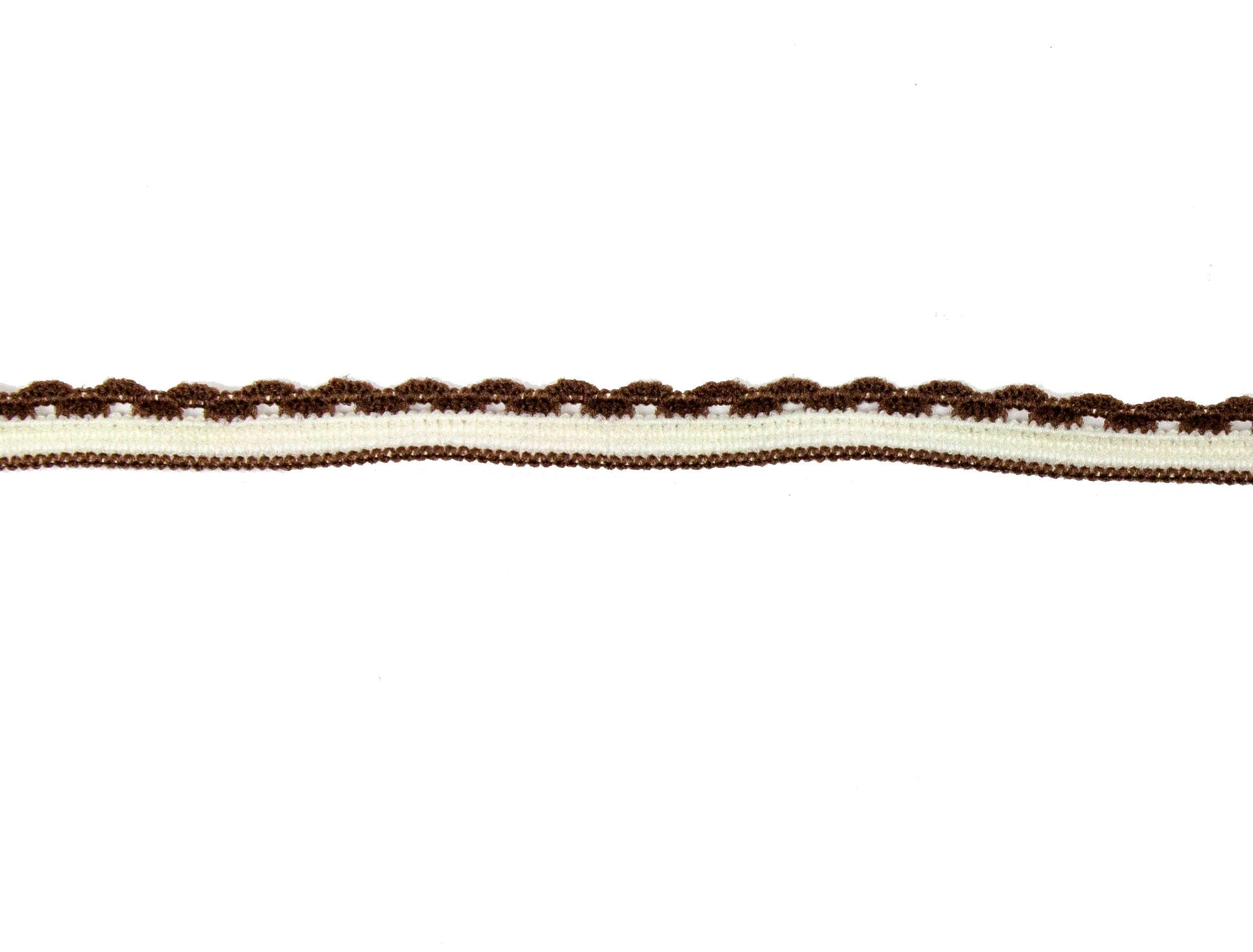 Vintage Trim White with Brown Edge Elastic 1/4" Wide - One Piece 2 1/2 Yards Long - Humboldt Haberdashery