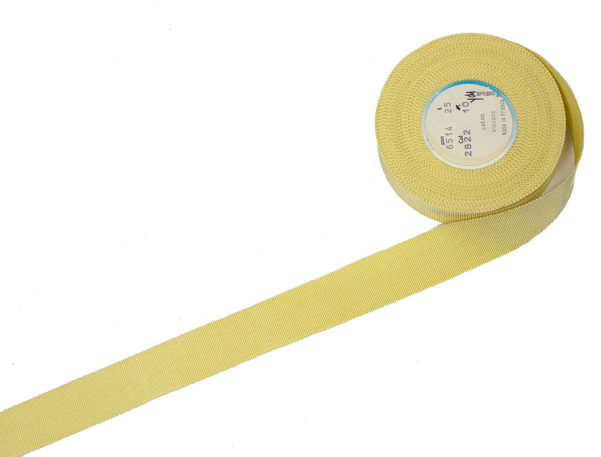 Vintage Ribbon Petersham Cotton Viscose 25 mm Wide - Light Yellow - Sold by the Yard - Humboldt Haberdashery