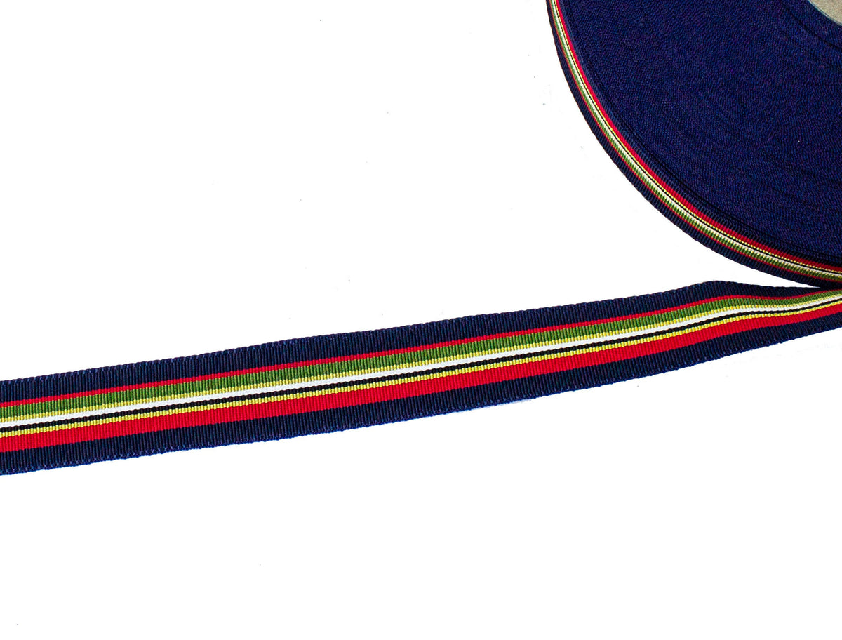 Vintage Ribbon  Grosgrain Acetate 23 mm Wide - Navy Blue Stripe - Sold by the Yard - Humboldt Haberdashery