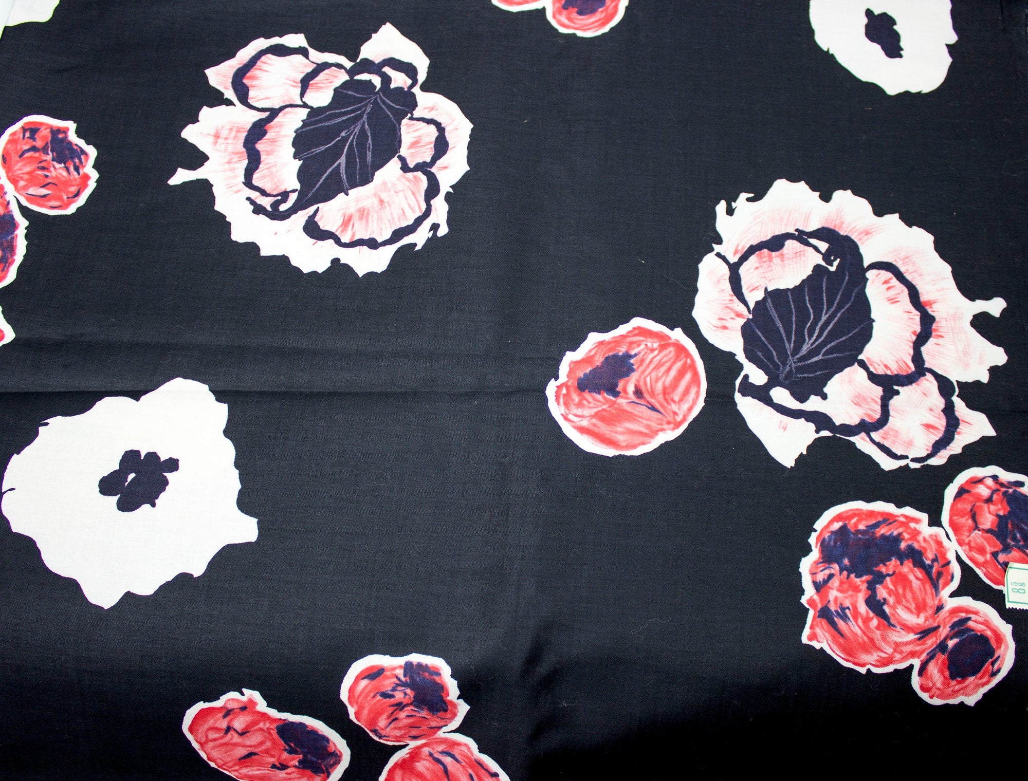 Vintage Decorator Fabric Black with White, Pink Floral Print 42" Wide - Sold by the Yard