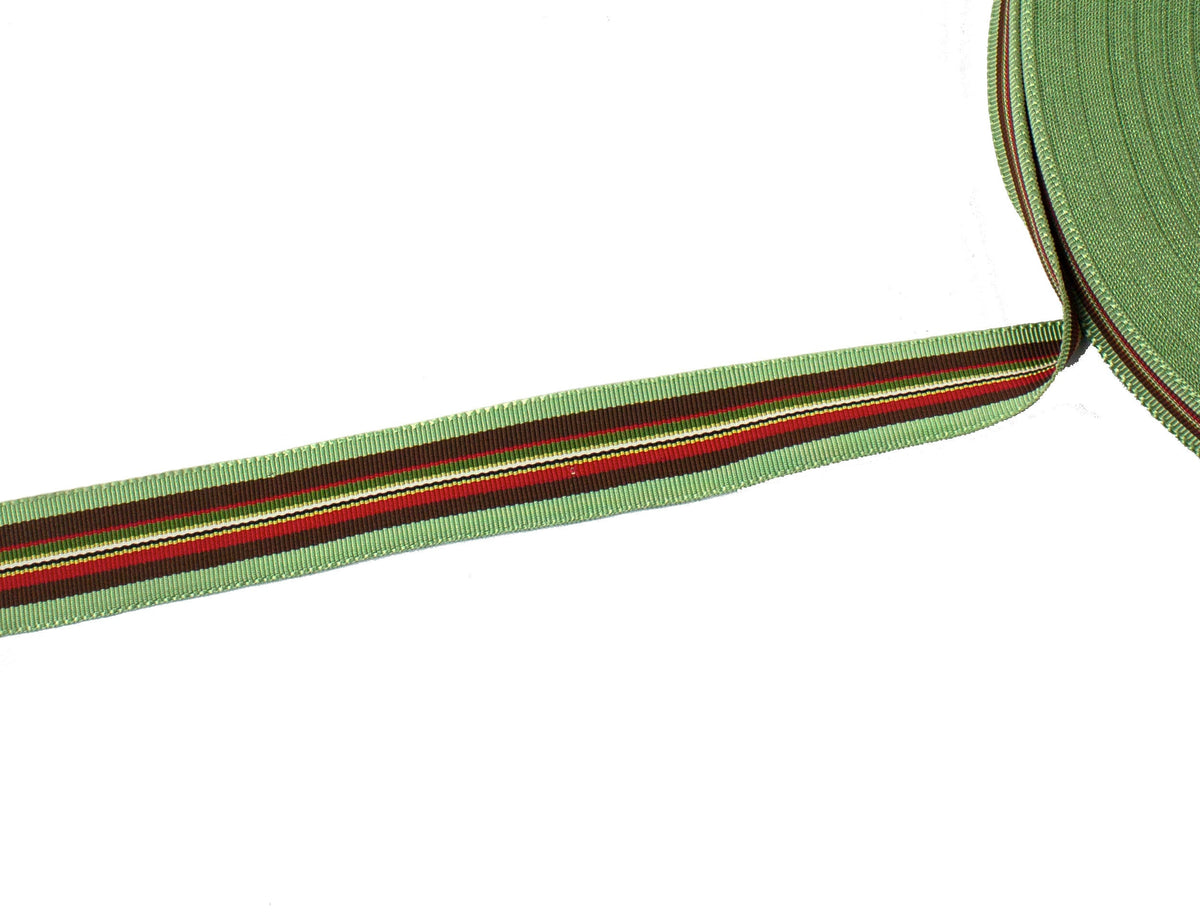 Vintage Ribbon  Grosgrain Acetate 23 mm Wide - Light Green Stripe - Sold by the Yard - Humboldt Haberdashery