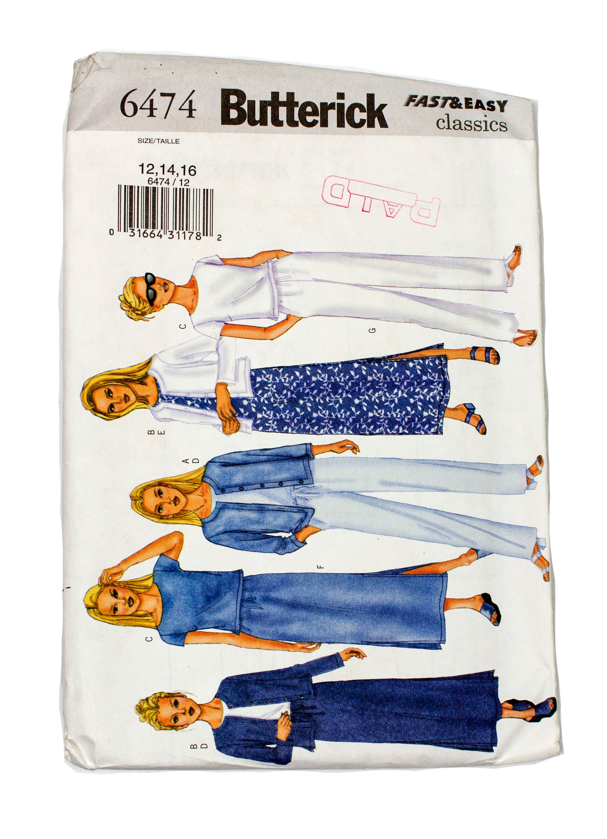 Butterick 6474 Womens Jacket, Top, Dress, Skirt, Pants Uncut - Sizes 12 - 16