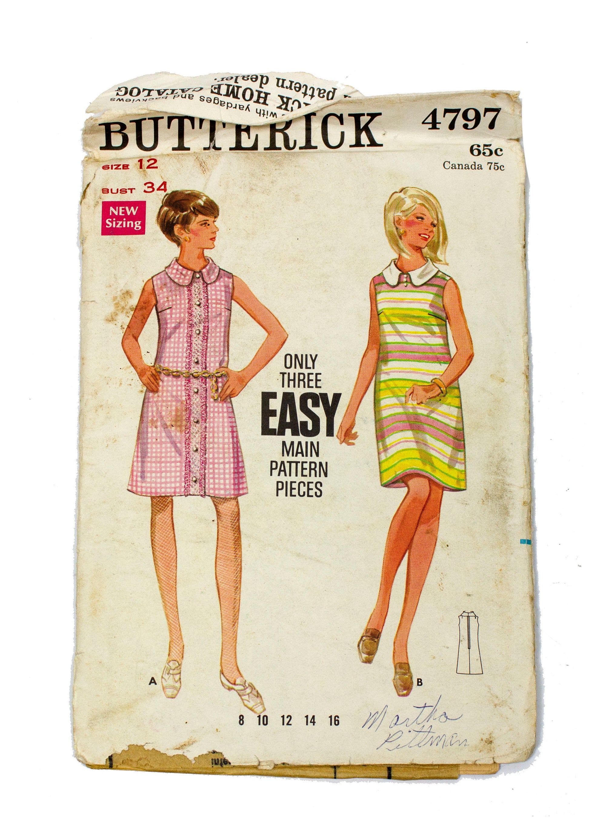 Butterick 4797 Womens One Piece Dress Uncut - Size 12 Bust 34