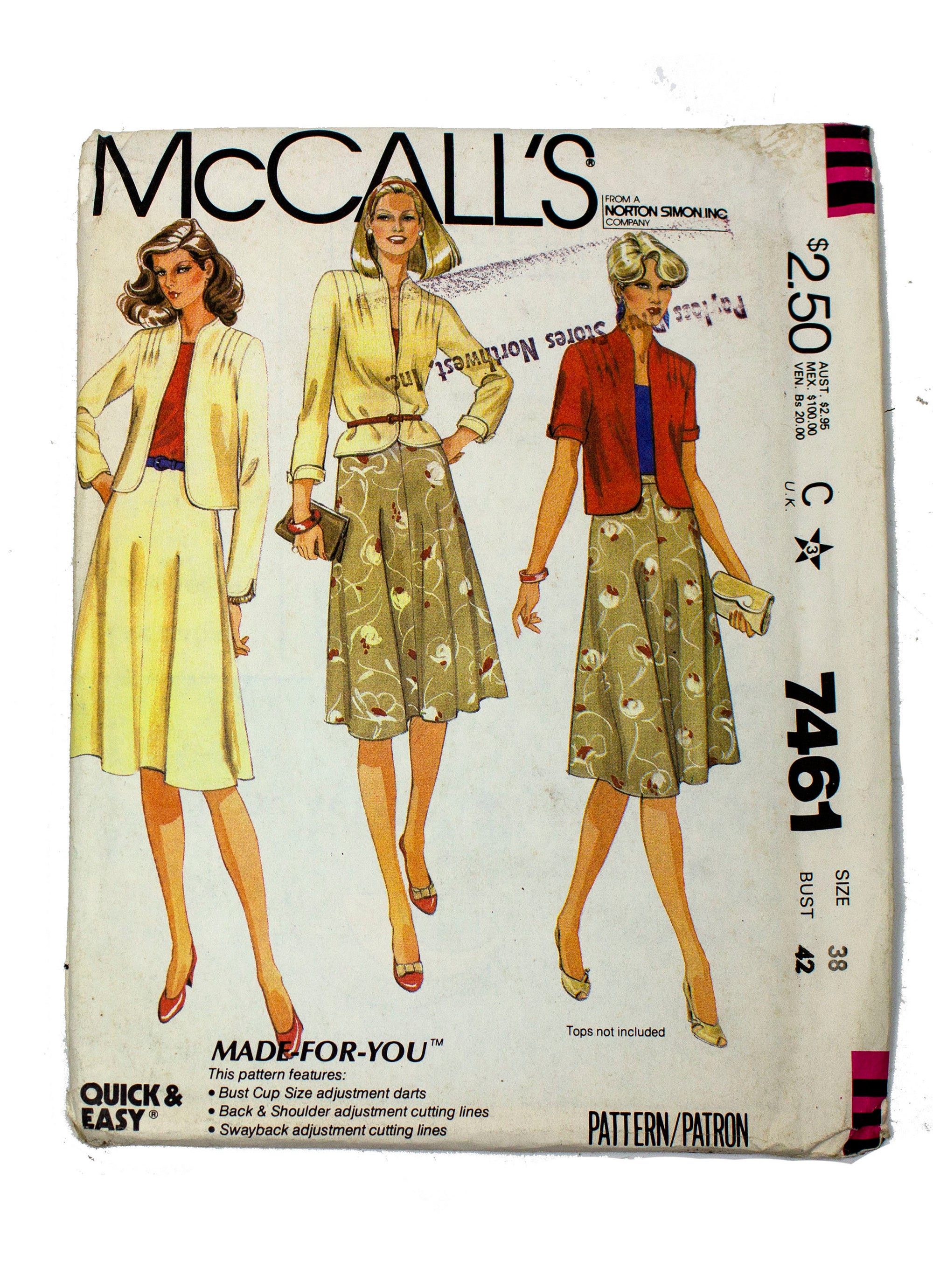 McCall's 7461 Womens Jacket and Skirt Uncut - Size 38 Bust 42