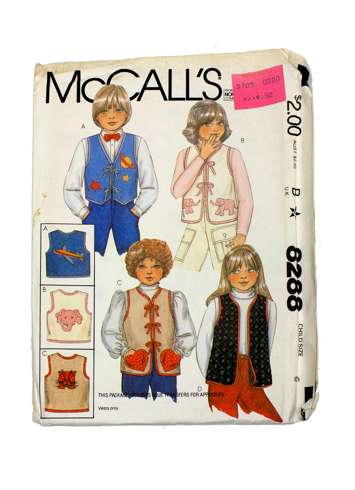 McCall's 8288 Childrens Vest with Transfers Uncut - Child Size 6