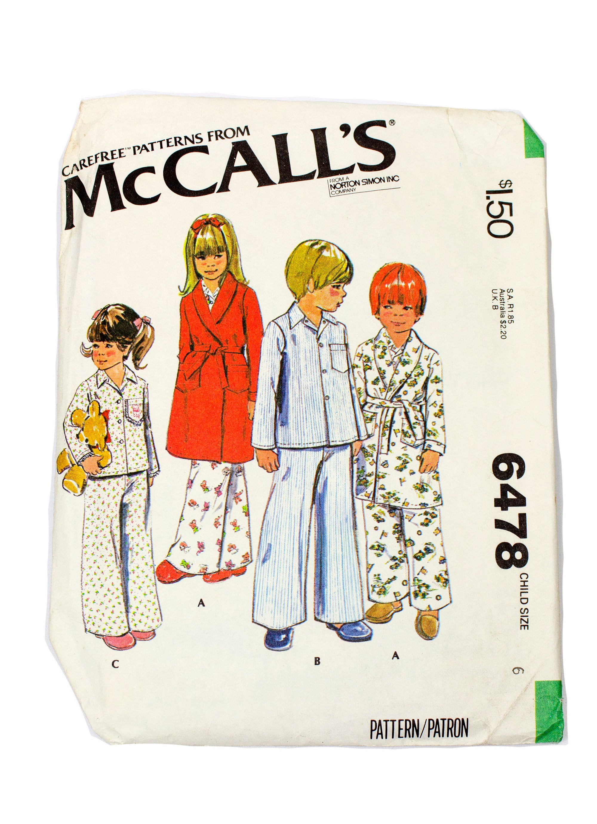 McCall's 6478 Childrens Robe and Pajamas - Size 6