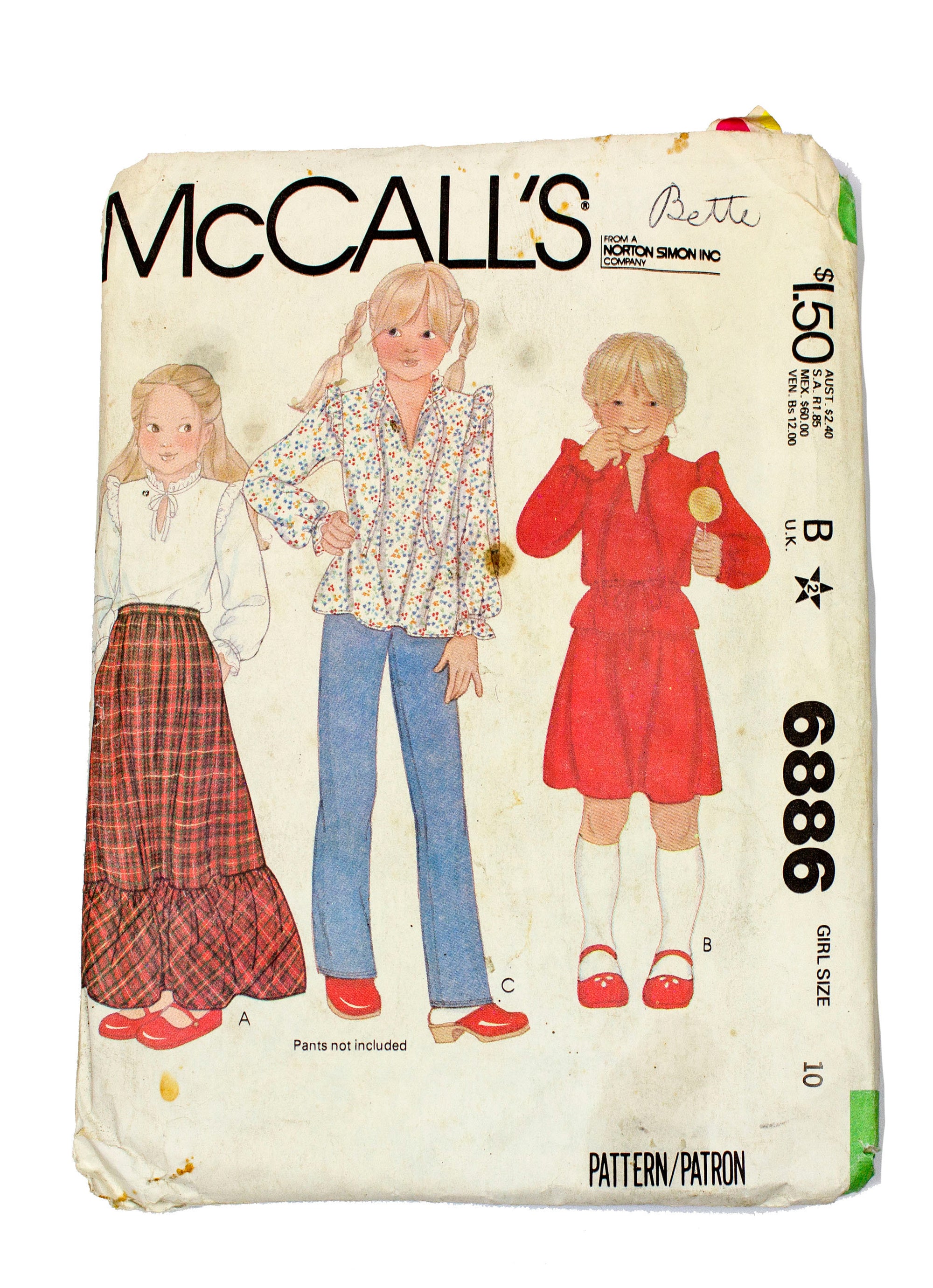 McCall's 6886 Girls Blouse and Skirt - Size 10