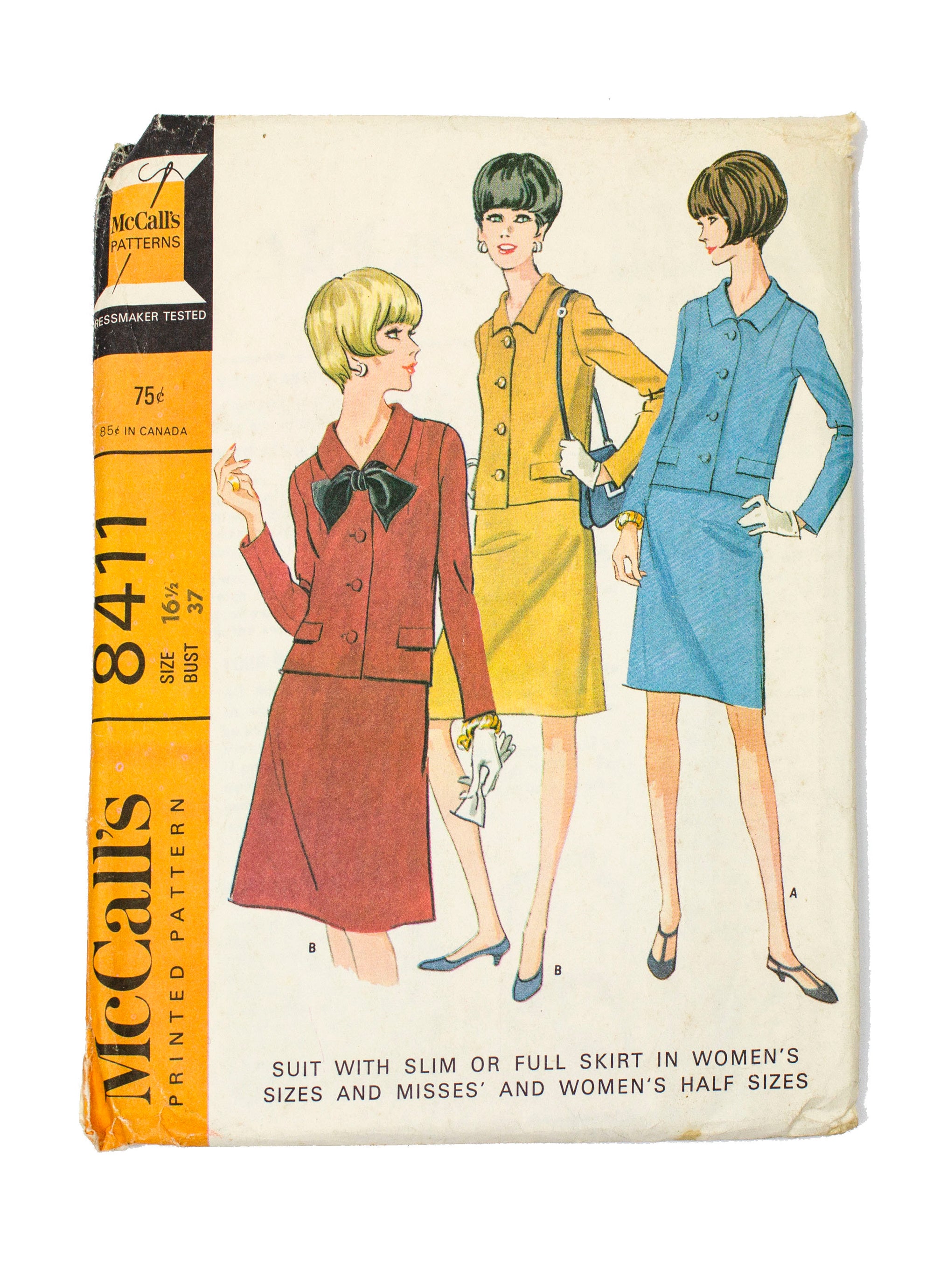 McCall's 8411 Womens Suit with Slim or Full Skirt - Size 16 1/2 Bust 37