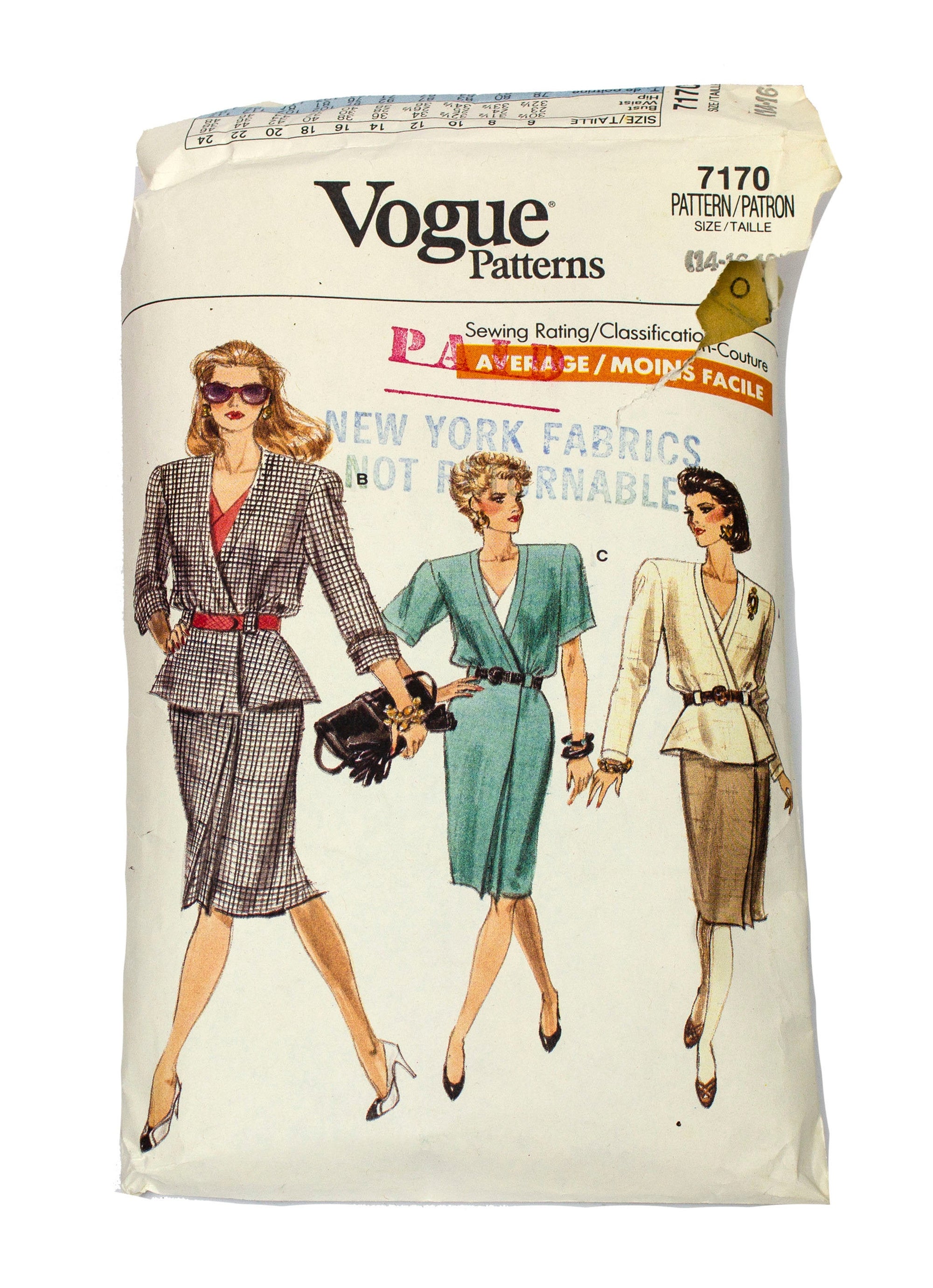 Vogue 7170 Womens Mock Wrap Dress Uncut - Sizes 14 - 18