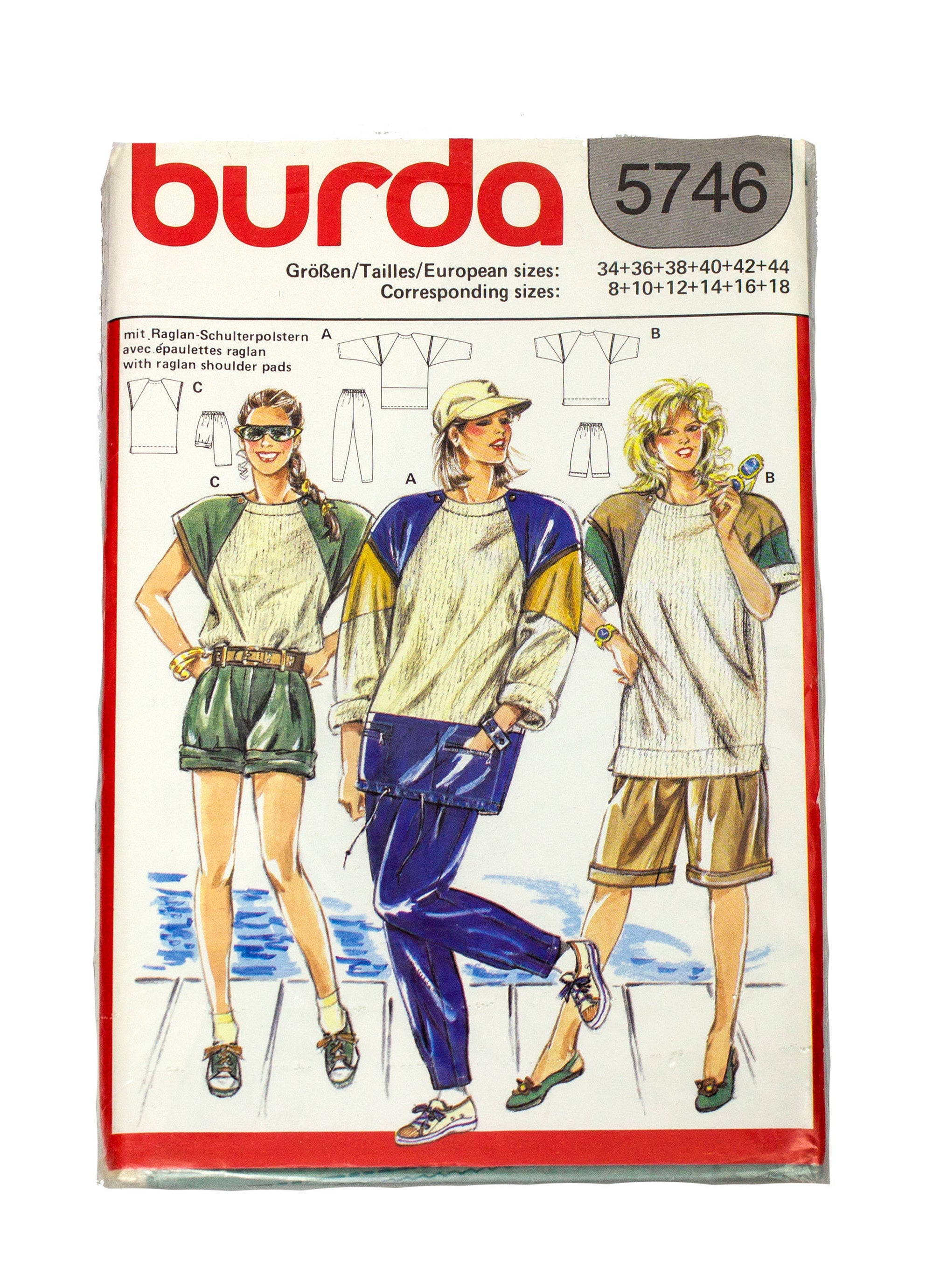 Burda 5746 Womens Activewear Short, Shirt, Pants Uncut - Size 8 - 18