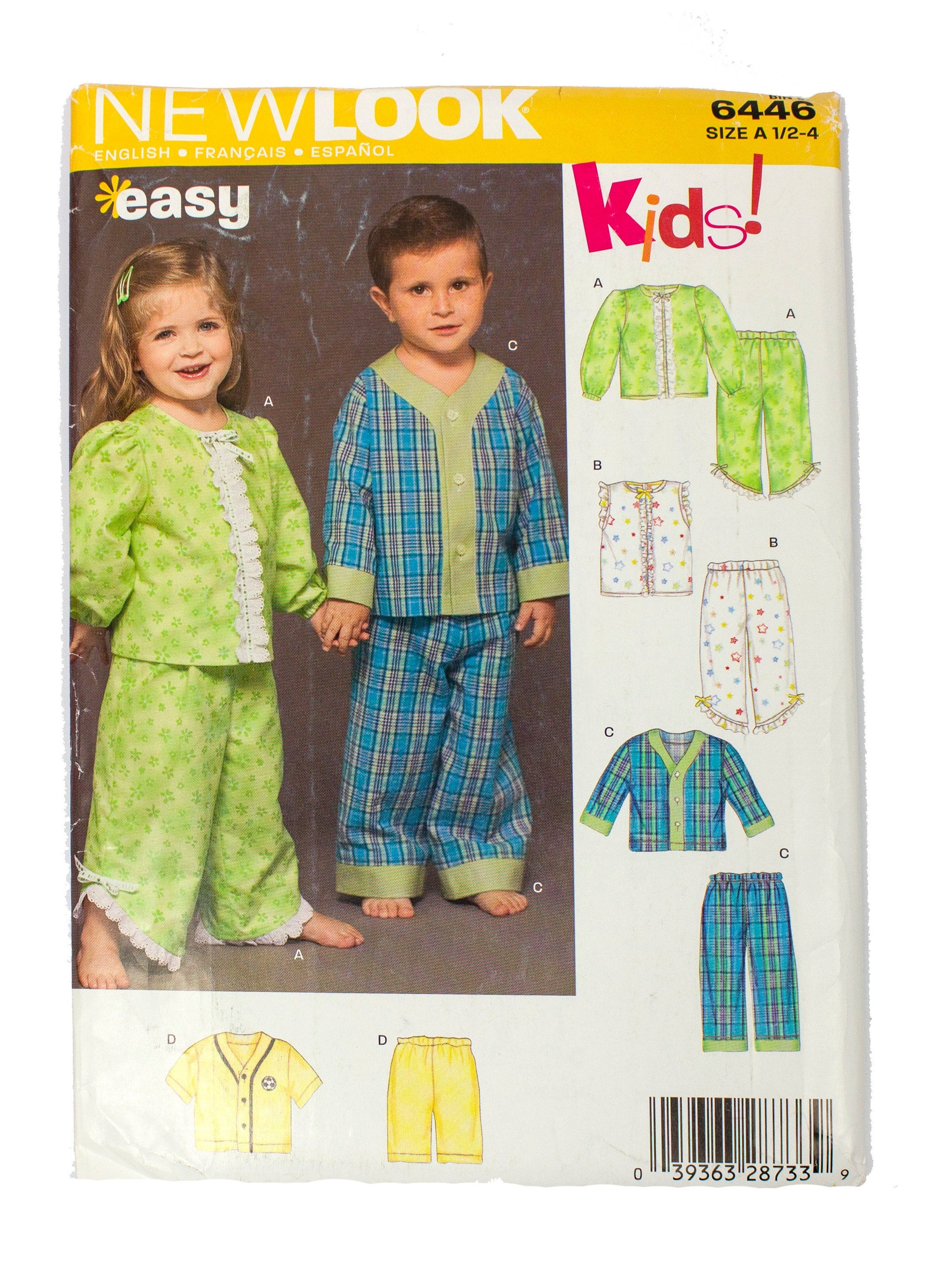 New Look 6446 Toddlers Pajamas Set Uncut - Sizes 1/2 - 4