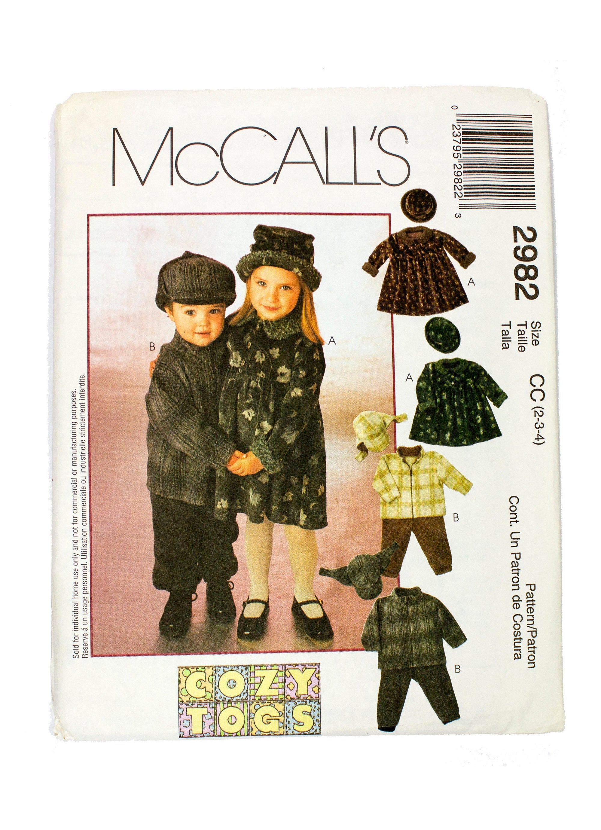 McCall's 2982 Toddler's Dress, Jacket, Pants, Hats Uncut - Sizes 2 - 4