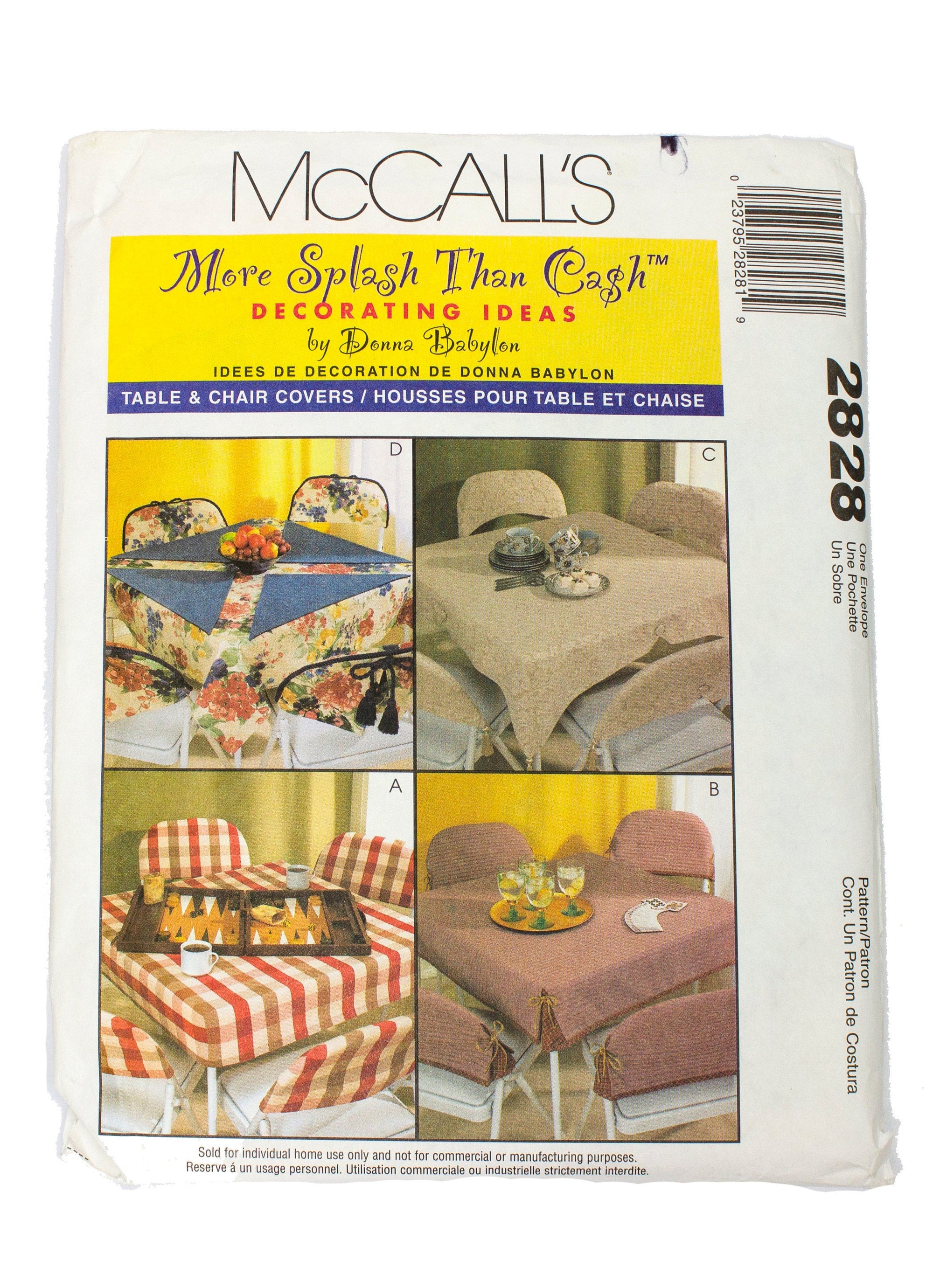 McCall's 2828 Table and Chair Covers Uncut - One Size