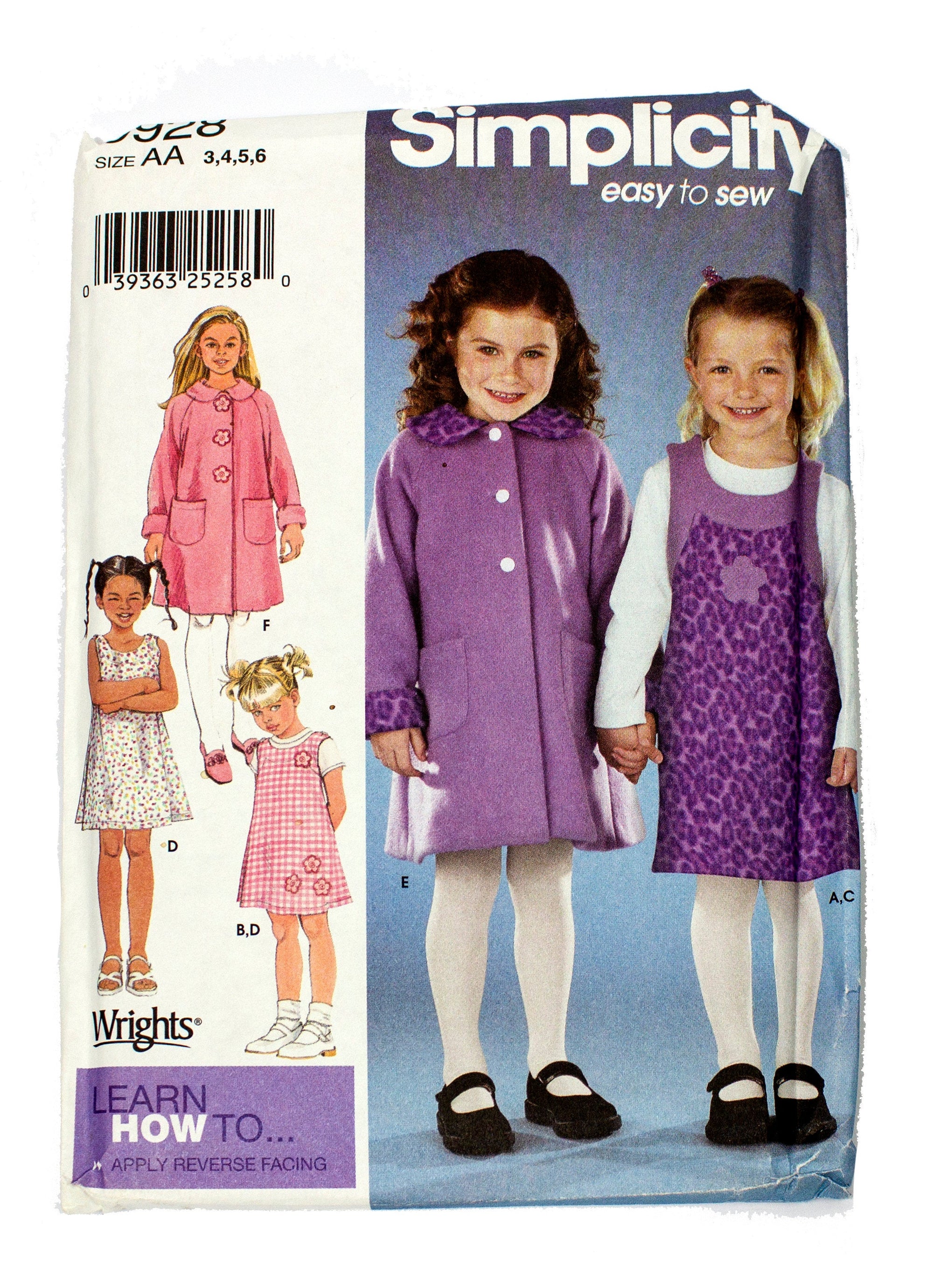Simplicity 9928 Children's Coat, Jumper, Knit Top Uncut - Sizes 3 - 6