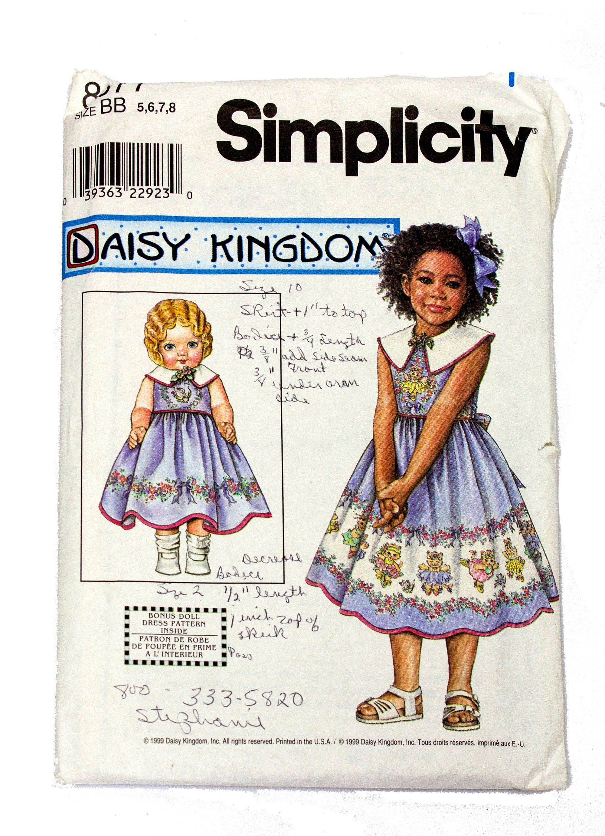Simplicity 8677 Daisy Kingdom Children's Dress, and Doll Dress Uncut - Sizes 5 - 8