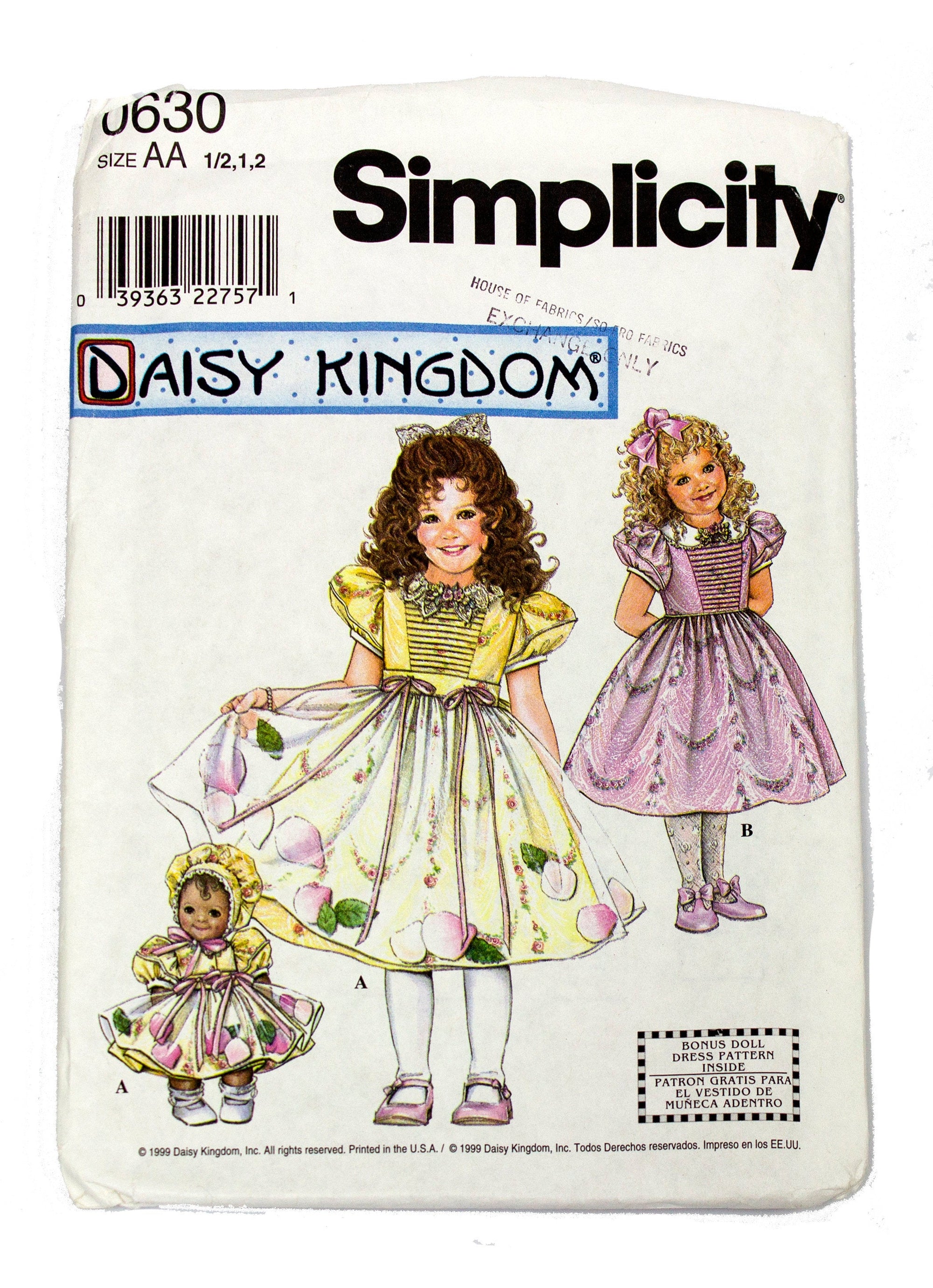 Simplicity 0630 Daisy Kingdom Children's Dress, Apron, Doll Dress Uncut - Sizes 1/2 - 2