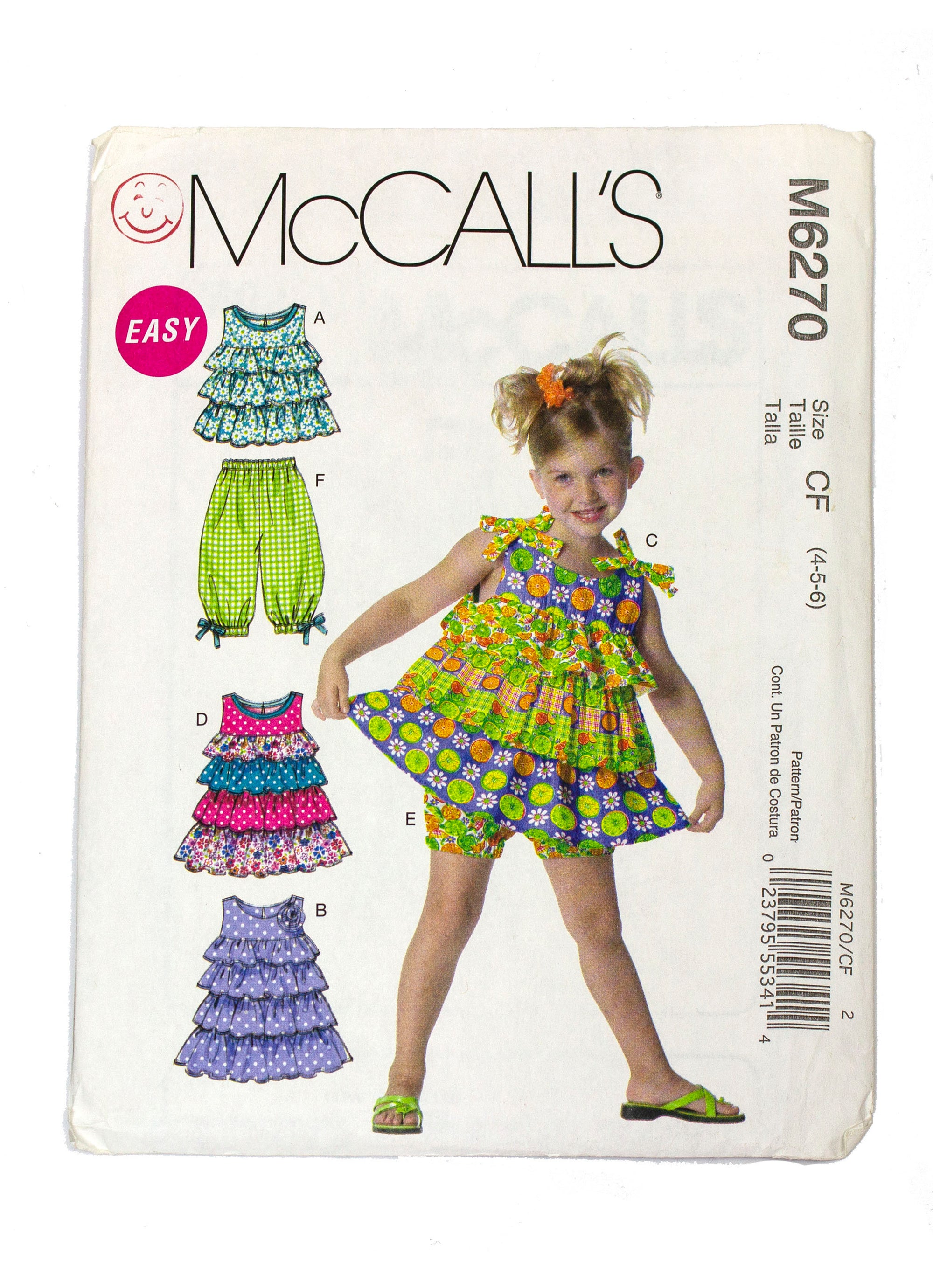 McCall's 6270 Childrens Top, Dress, Shorts, Capri Pants Uncut - Sizes 4 - 6