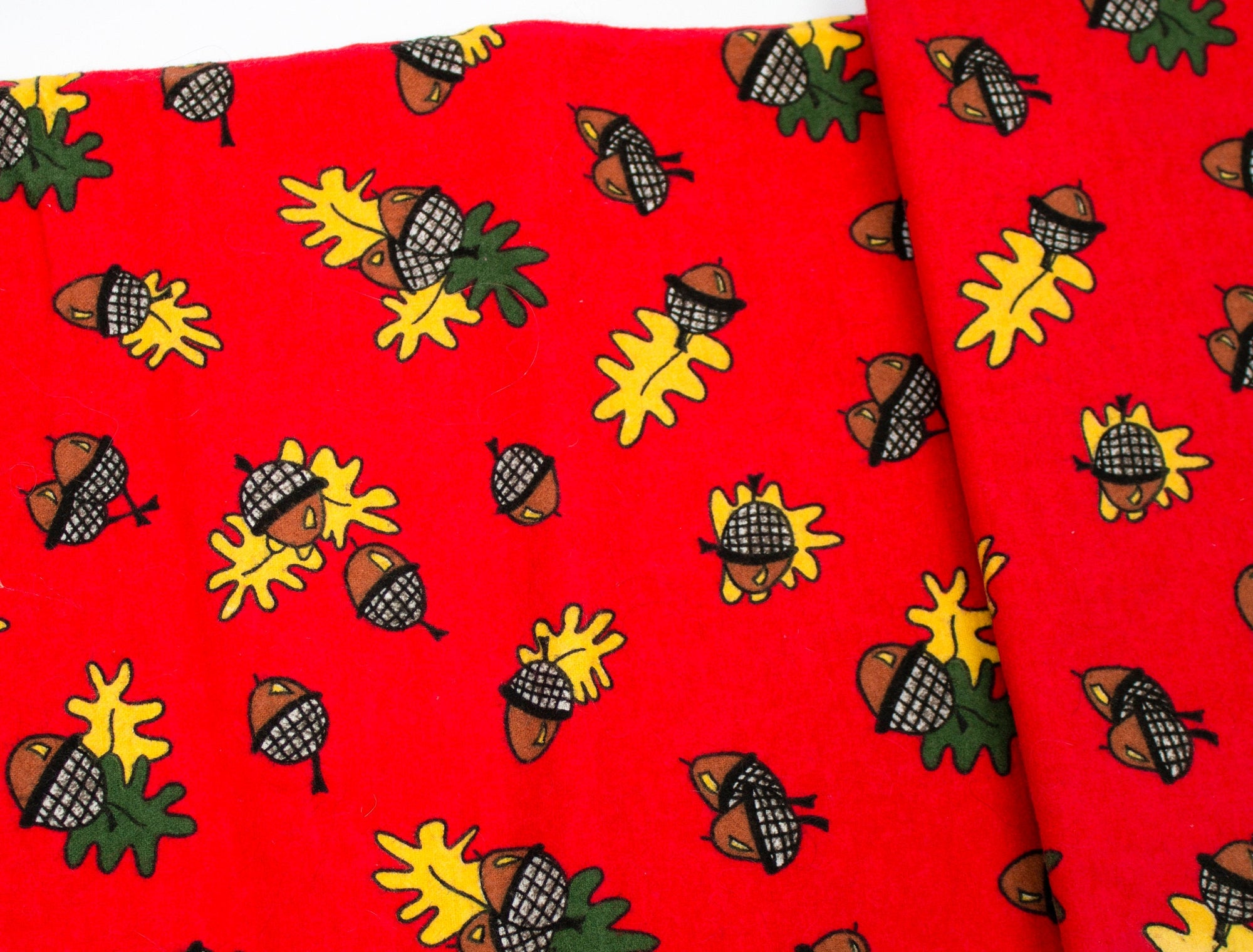 Vintage Fabric Red Flannel Acorns and Leaves - Measures 45" x 36"