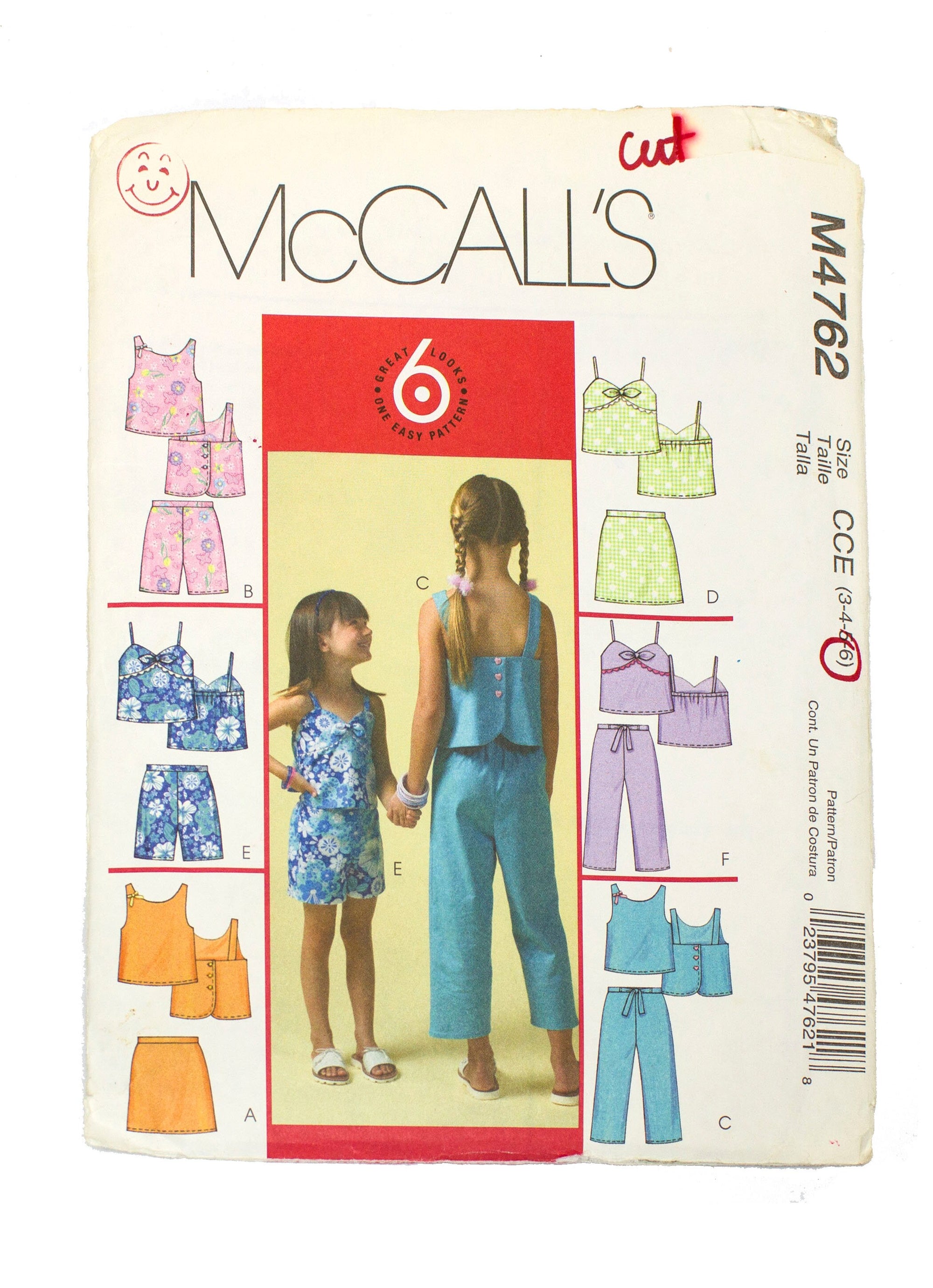 McCall's 4762 Children's Top, Skorts, Shorts, Capri Pants - Cut to Size 6