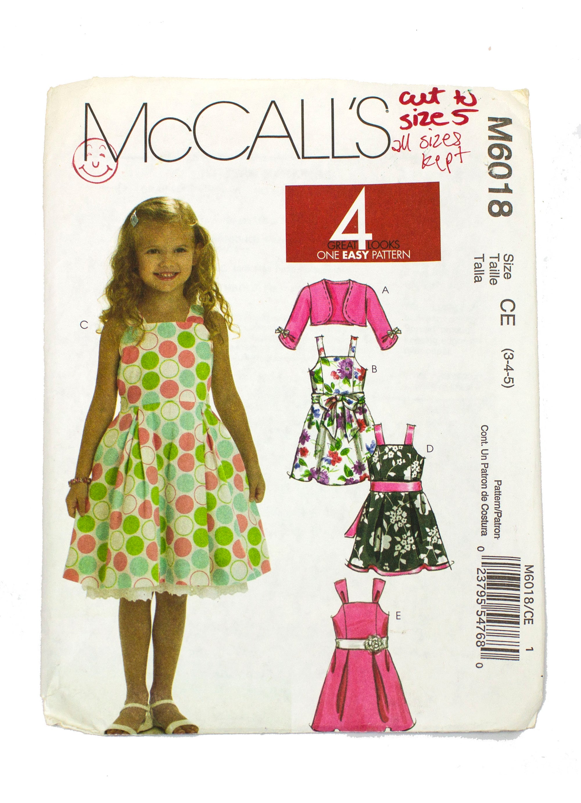 McCall's 6018 Children's Lined Dress, Shrug and Sash - Sizes 3 -5