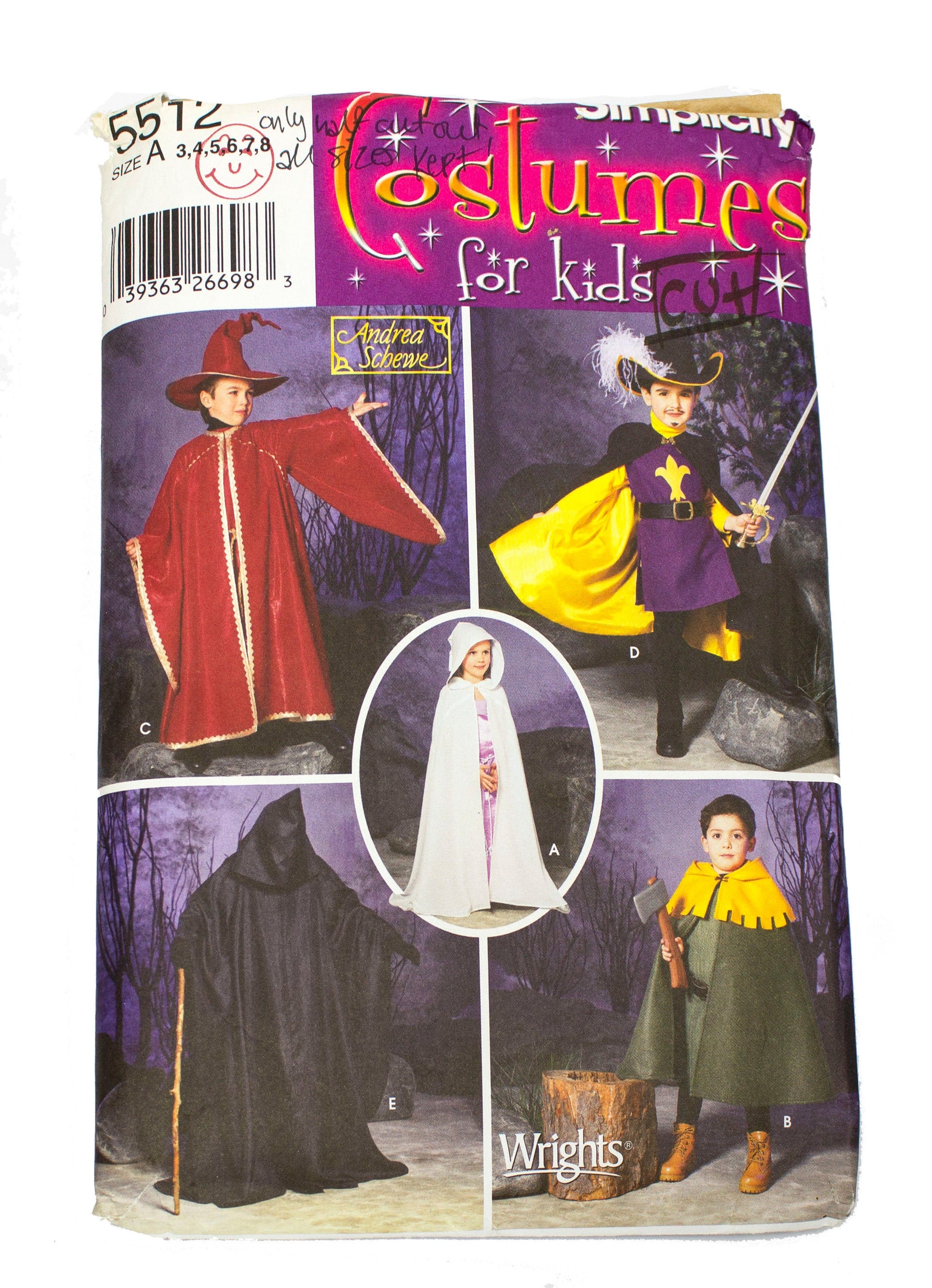 Simplicity 5512 Children's Costume Capes, Tabard, and Hats - Sizes 3 - 8