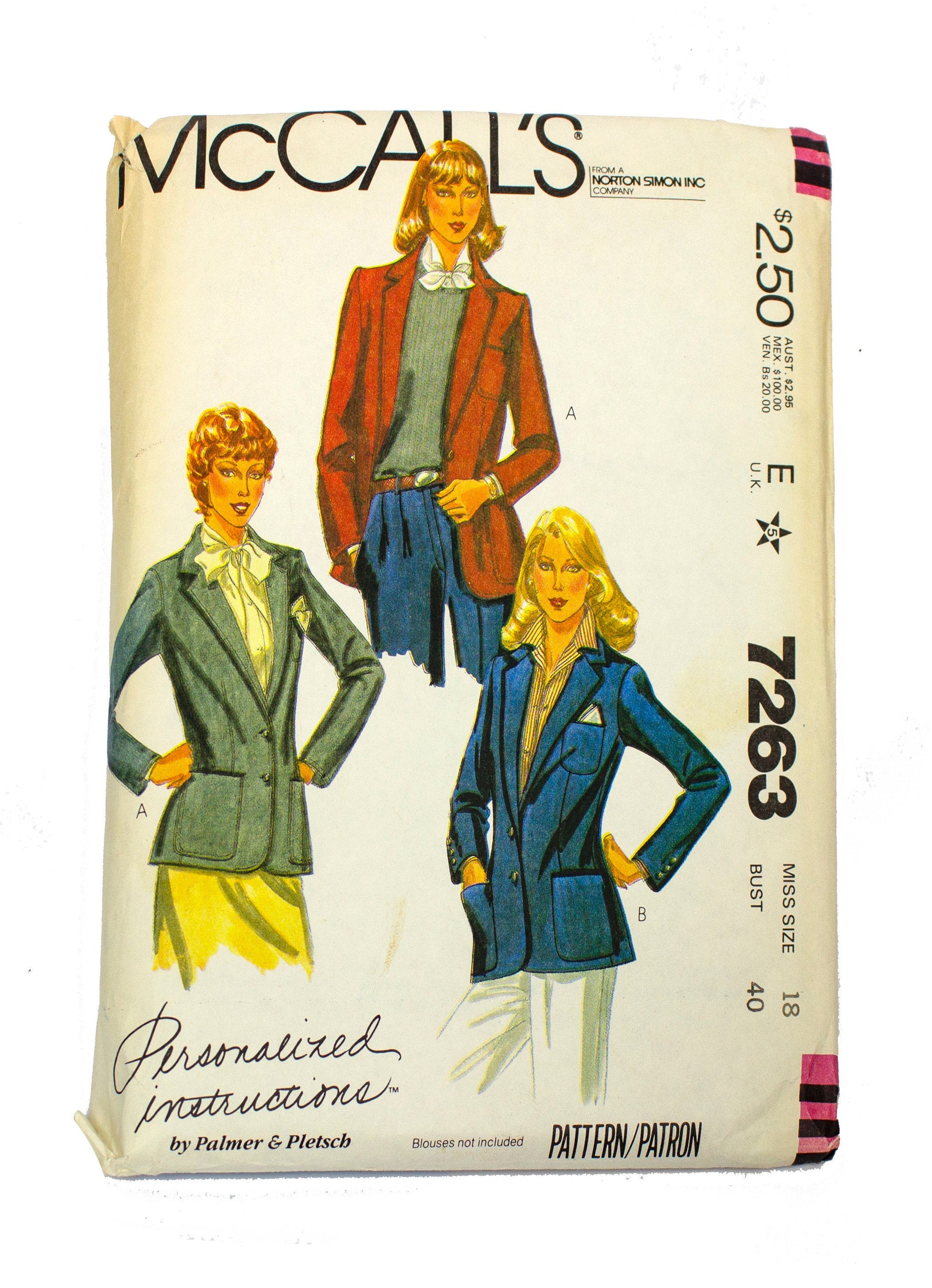 McCall's 7263 Women's Jacket Uncut - Size 18 Bust 40