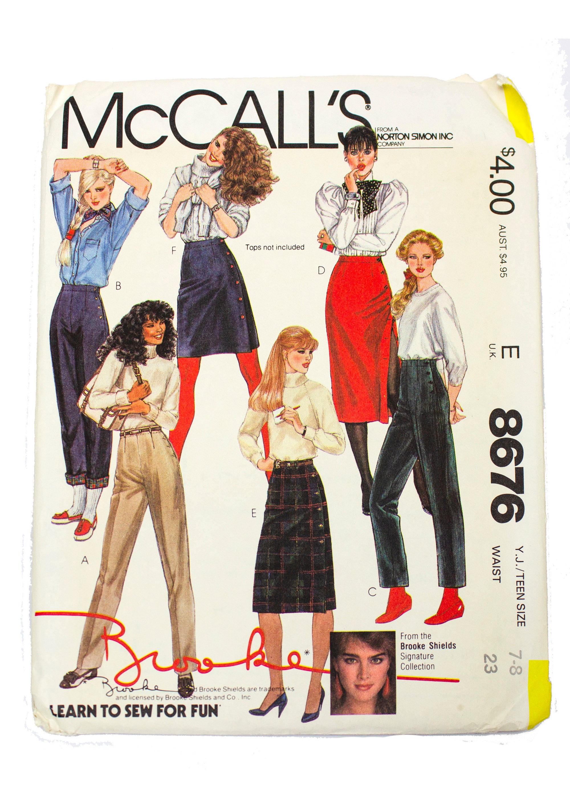 McCall's 8676 Teen Brooke Shields Pants and Skirt Uncut - Sizes 7 - 8 Waist 23