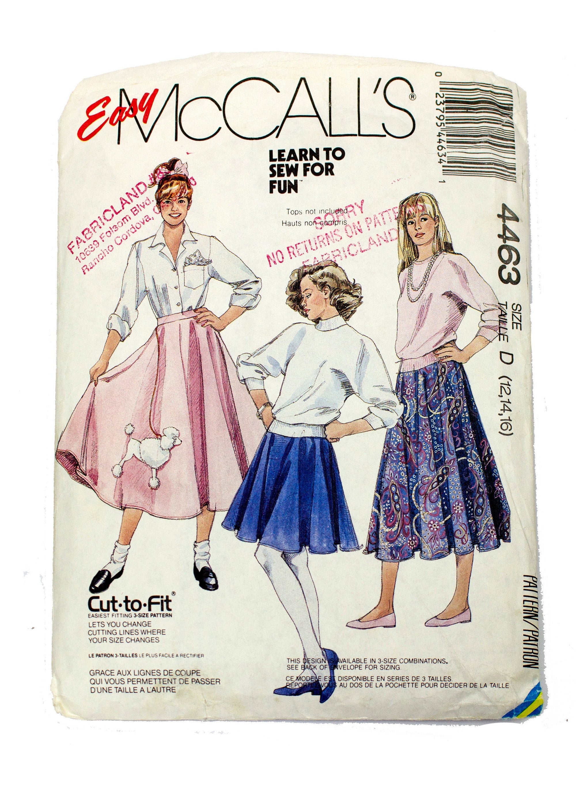 McCall's 4463 Women's Circle Skirts Uncut - Sizes 12 - 16