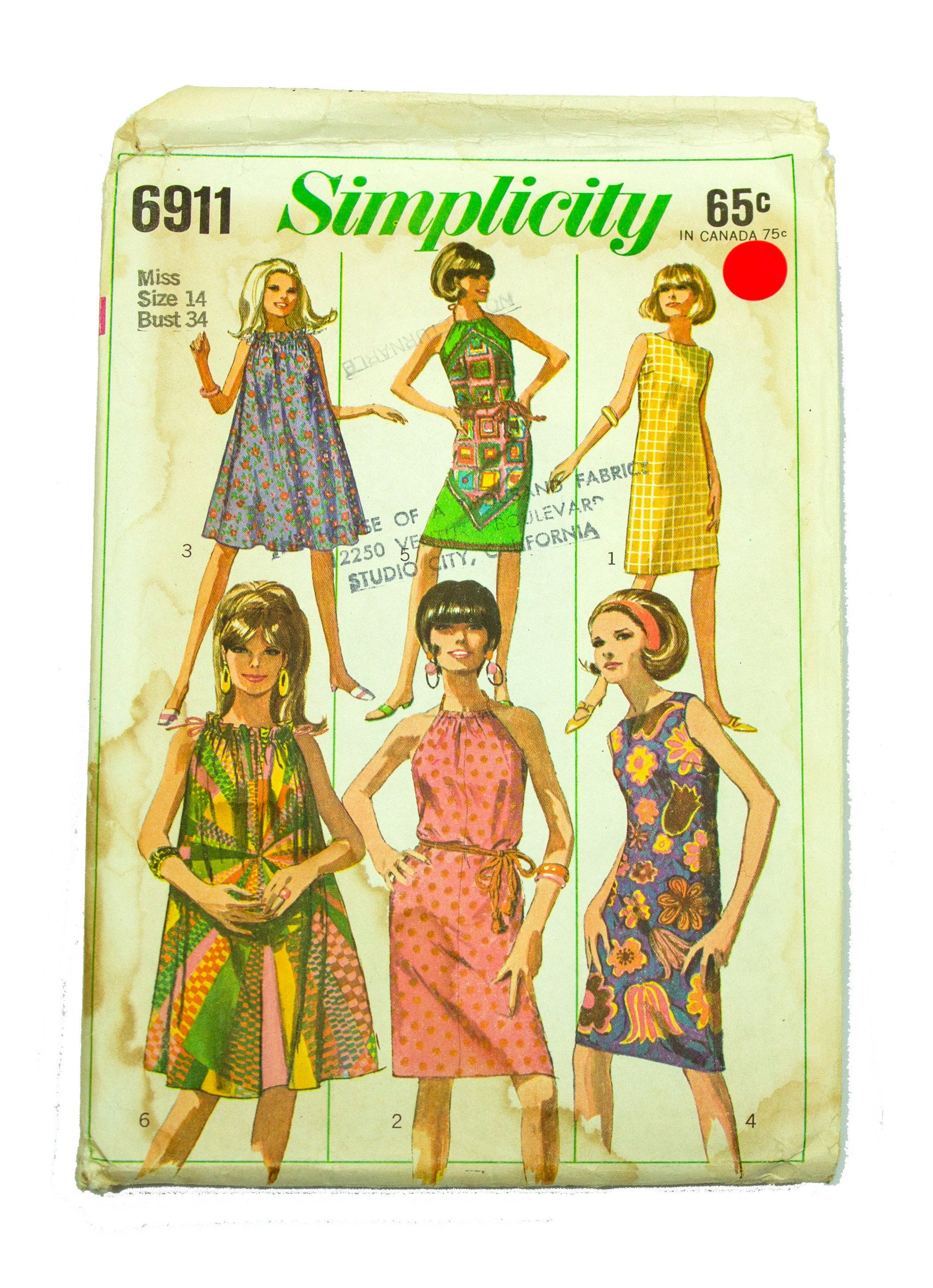 Simplicity 6911 Women's Dress - Size 14 Bust 34