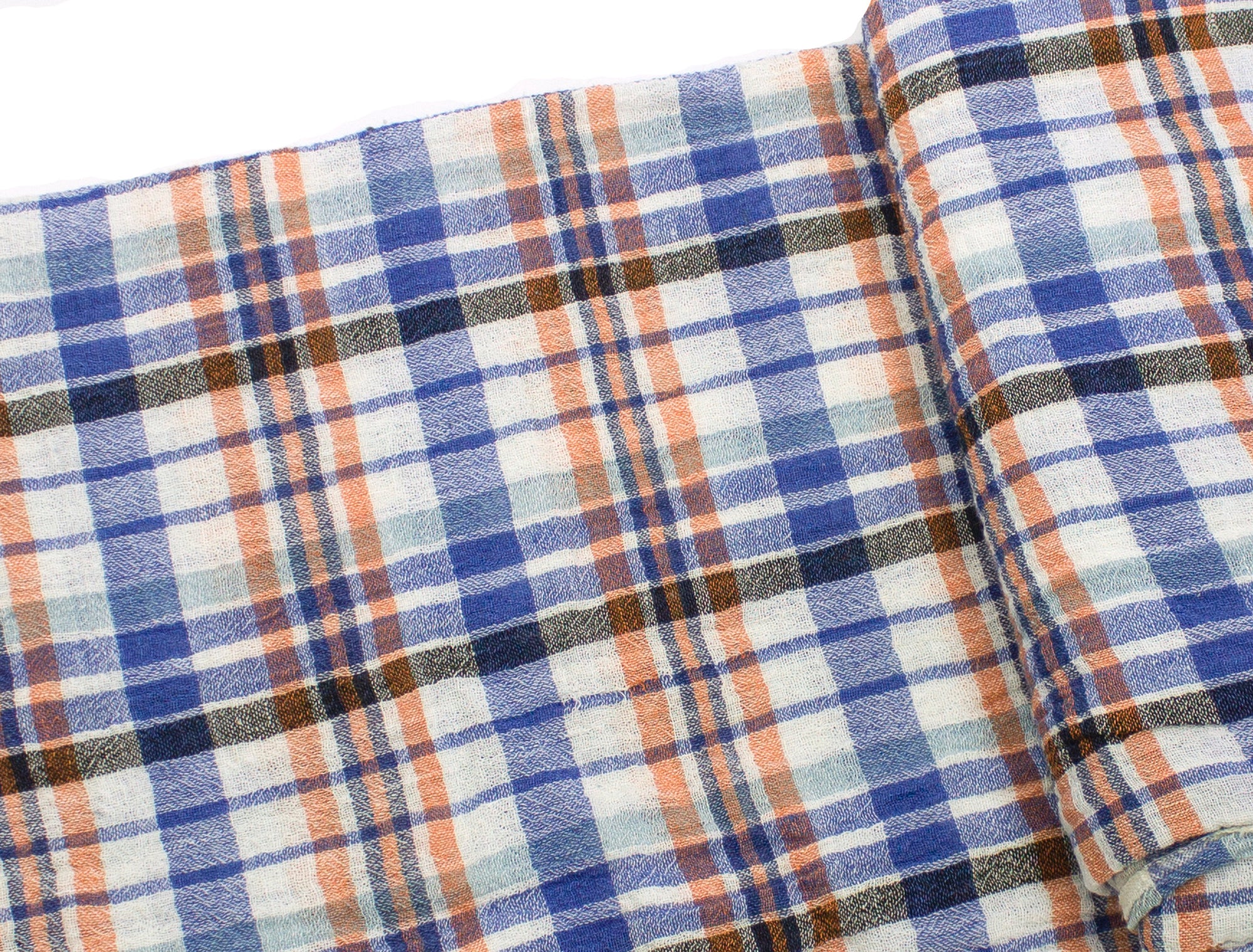 Vintage Fabric Royal Blue, Orange, White Plaid Cotton Crinkle 40" Wide Sold by the Yard