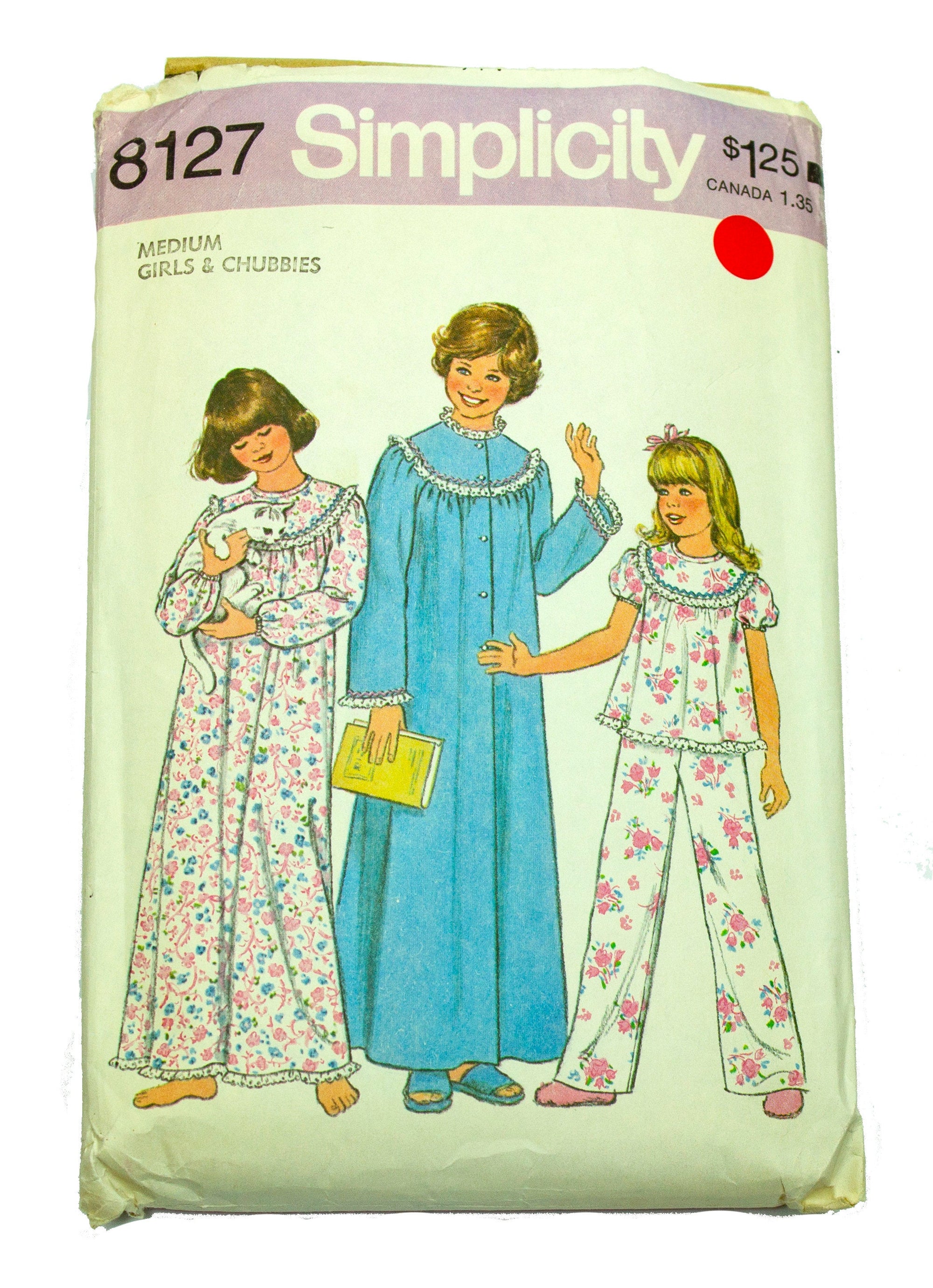 Simplicity 8127 Children's Nightgown, Pajamas, Robe - Size Medium