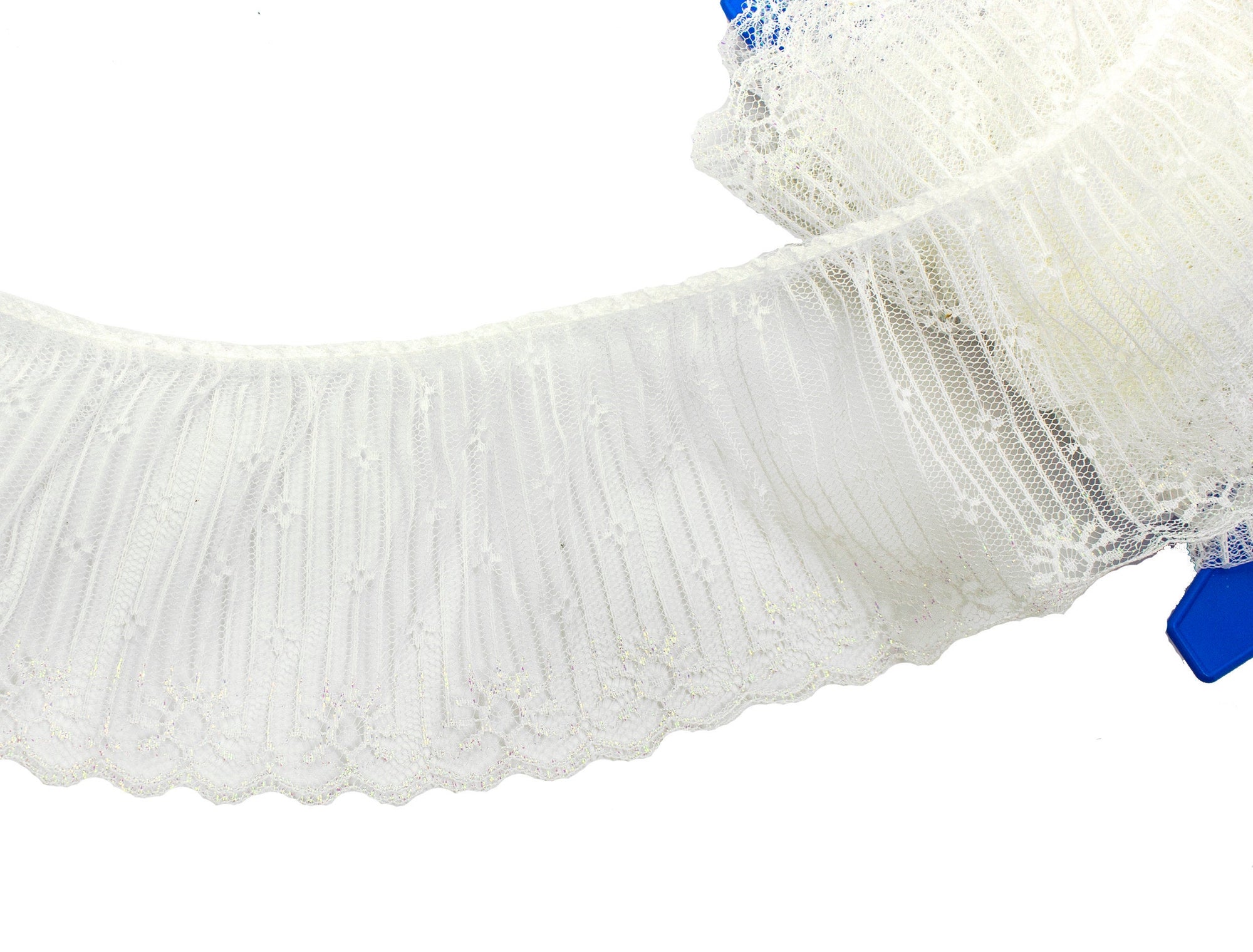 Vintage Lace White Ruffle with Iridescent Scalloped Edge 4" Wide - Sold by the Yard
