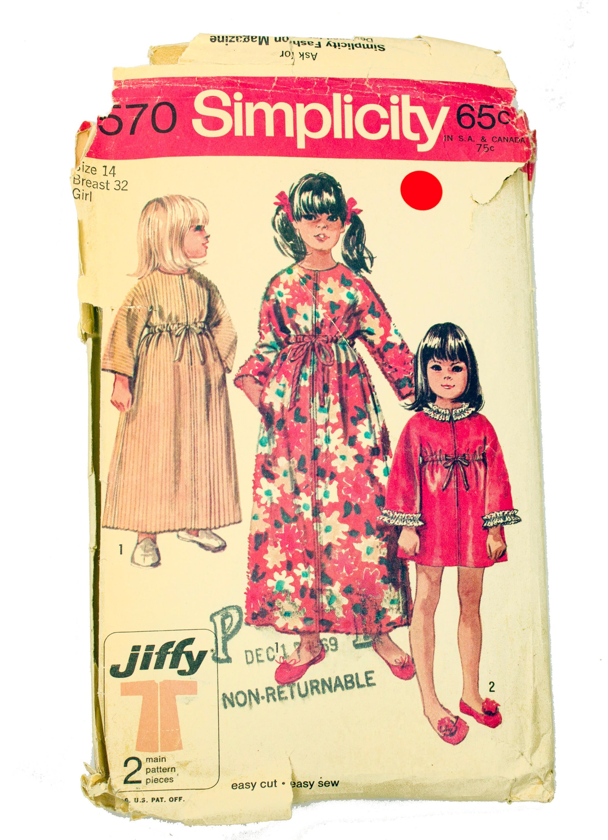 Simplicity 8570 Girl's Robe in Two Lengths - Size 14 Breast 32