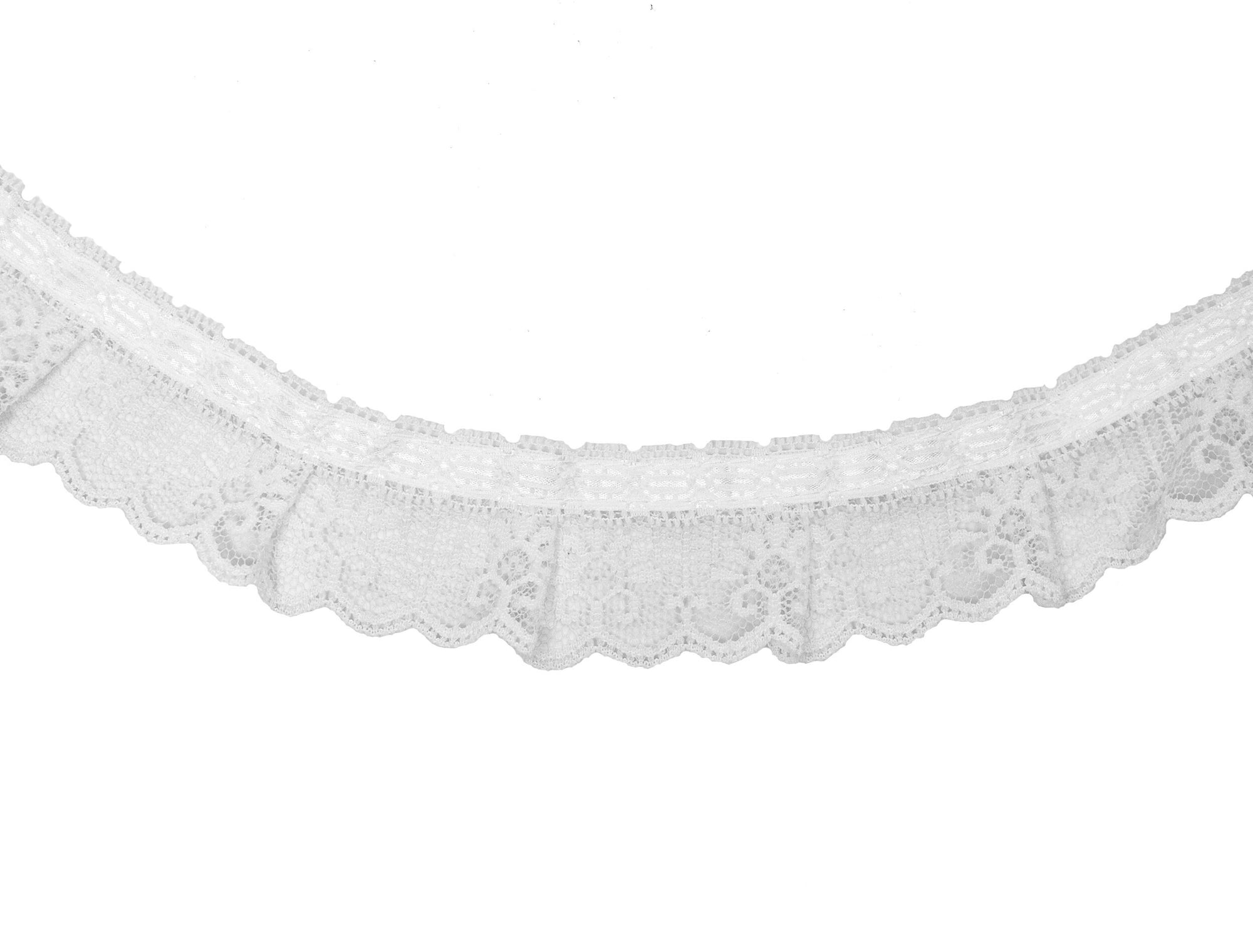 Vintage Lace White Ruffle with Satin Ribbon Edge 1 3/4" Wide - One Piece 2 Yards Length