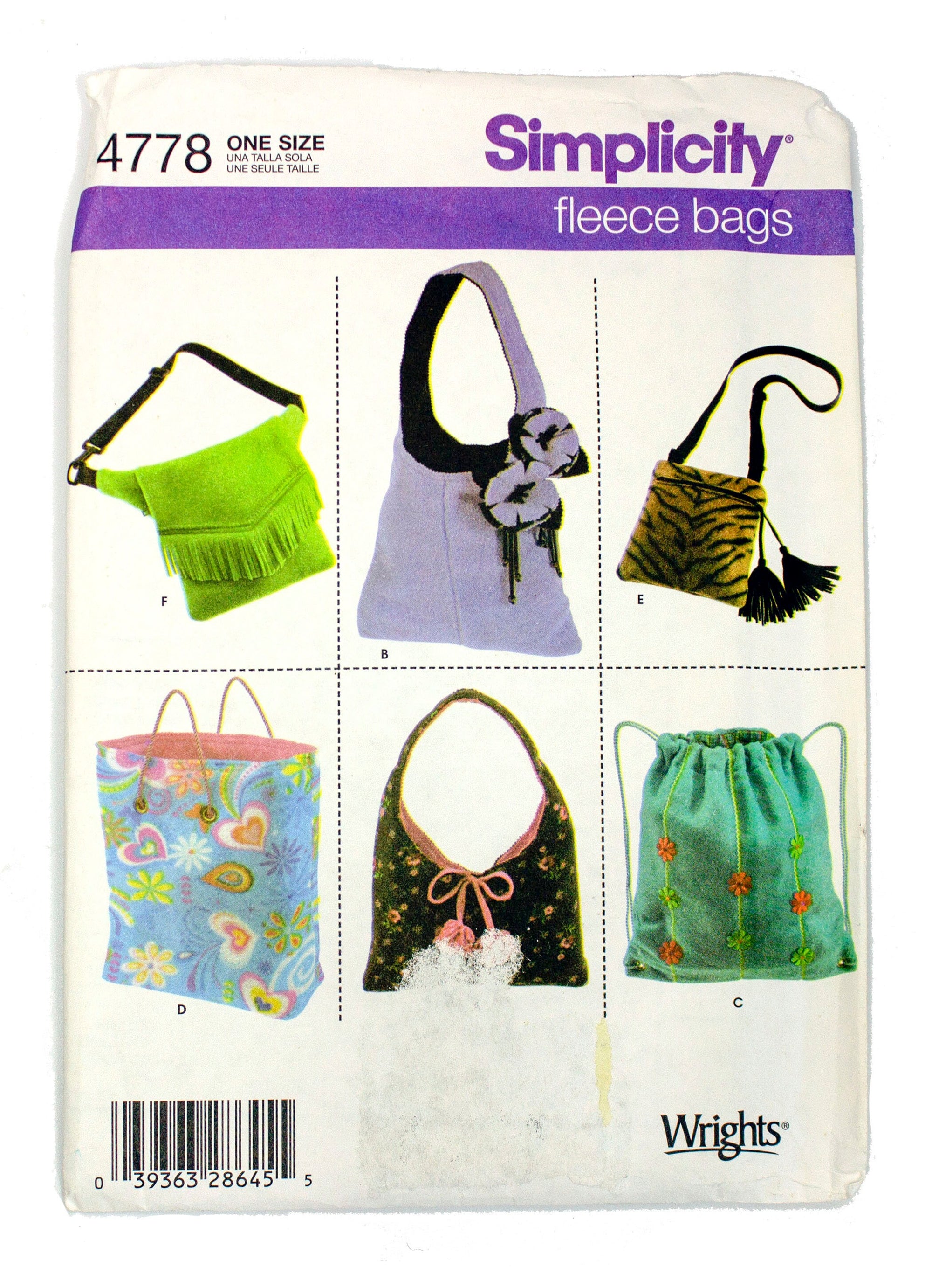 Simplicity 4778 Fleece Bags Uncut - One Size