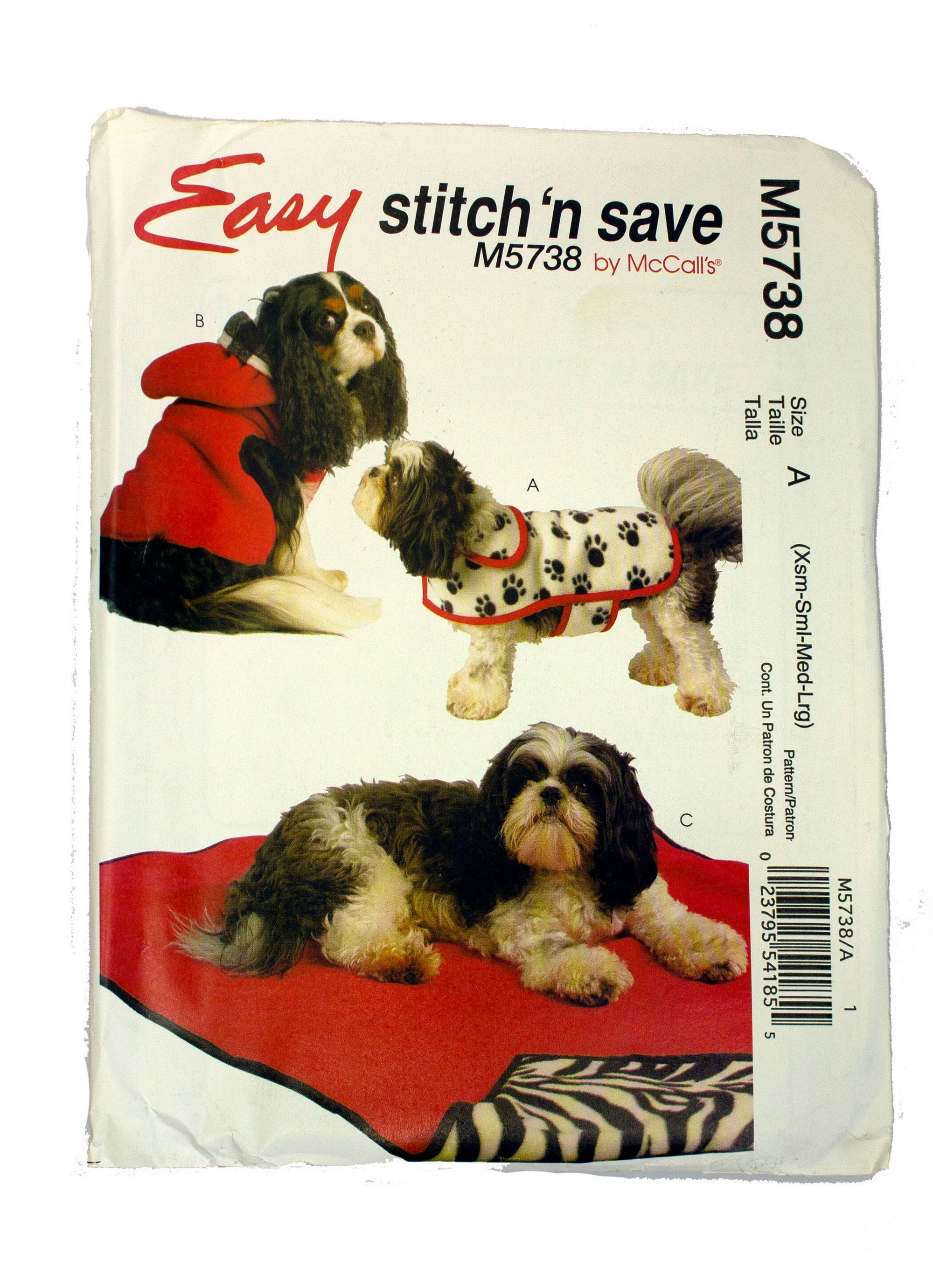 Easy Stitch n Save McCall's 5738 Dog Clothes and Bed Uncut - One Size