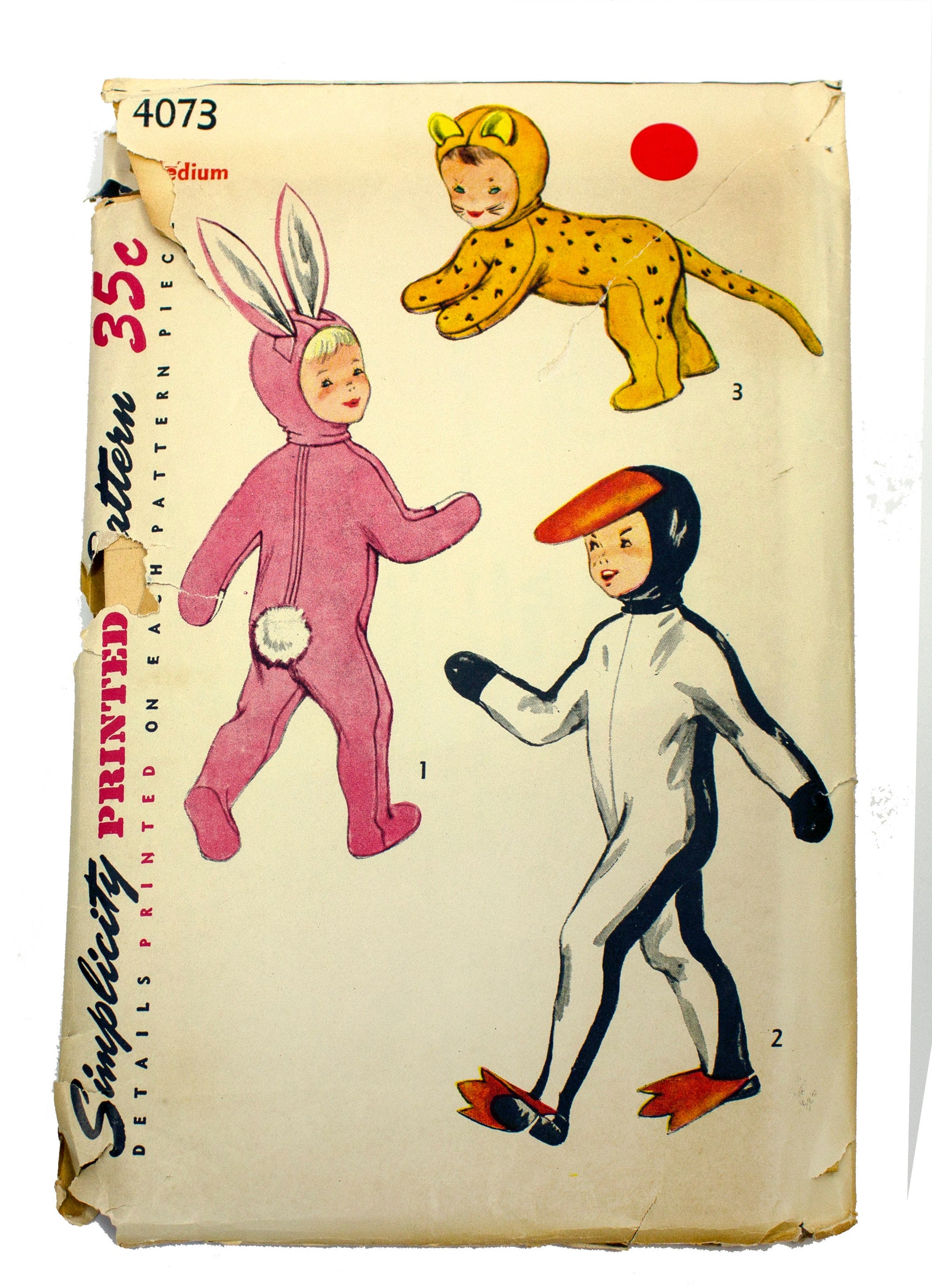 Simplicity 4073 Children's Costume with Headpiece Bunny, Penguin - Size Medium 6 - 8