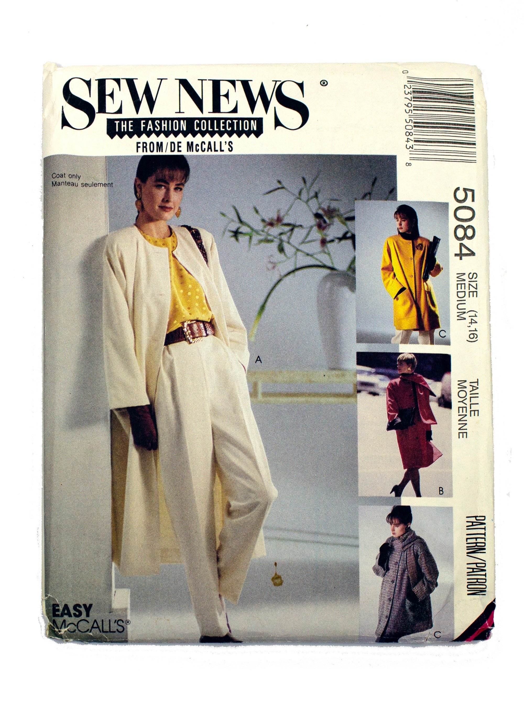 McCall's 5084 Sew News Women's Lined Coat and Scarf Uncut - Sizes 14 - 16