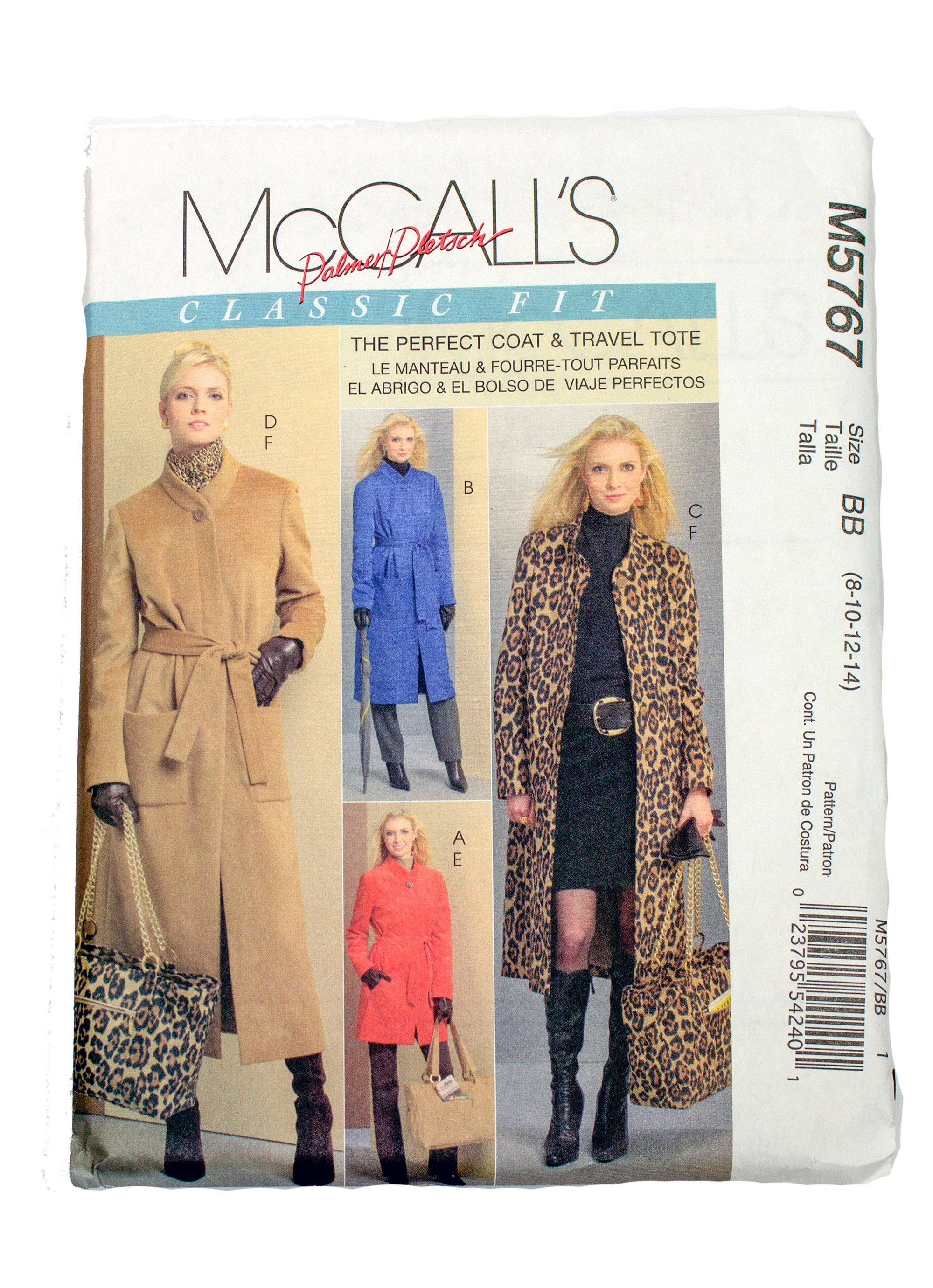McCall's 5767 Women's Lined Coat in Three Lengths, Belt and Totes Uncut - Sizes 8 - 14