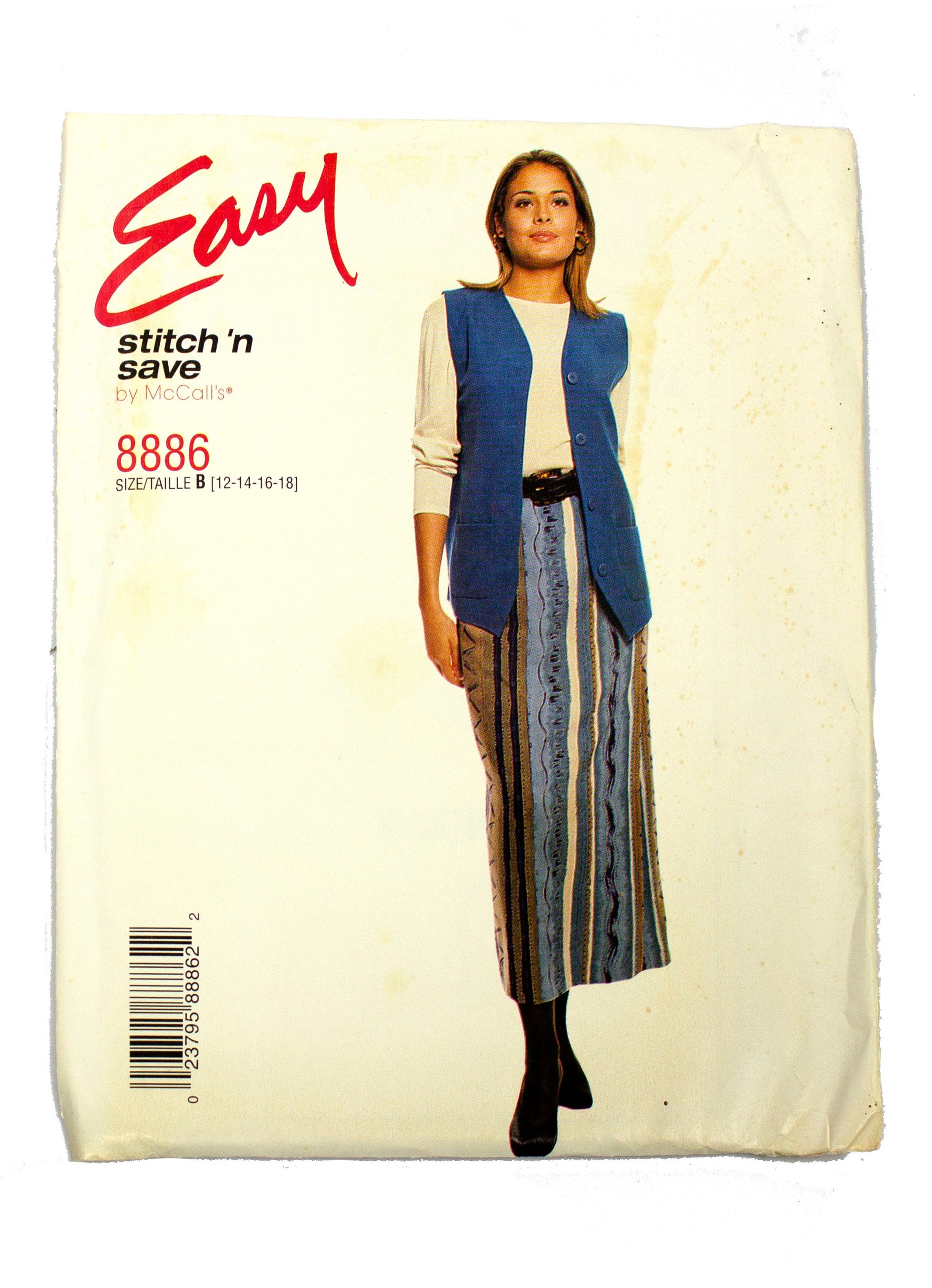 McCall's 8886 Easy Stitch n Save Women's Lined Vest and Pull On Skirt Uncut - Sizes 12 - 18