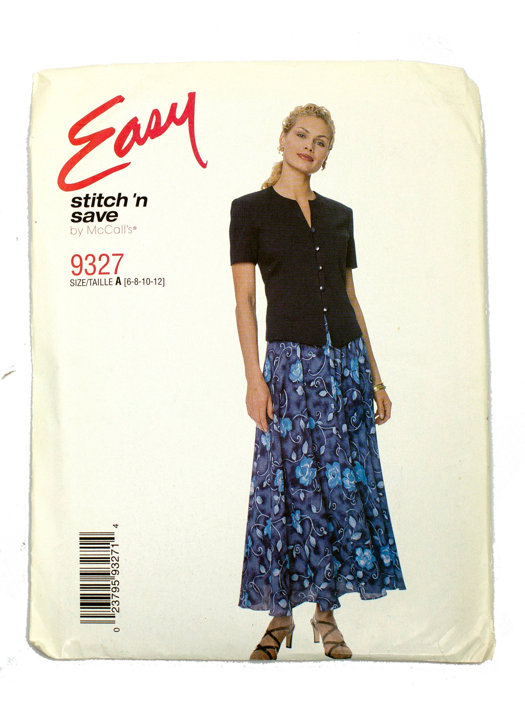 McCall's 9327 Easy Stitch n Save Women&#39;s Top and Bias Pull On Skirt Uncut - Sizes 6 - 12