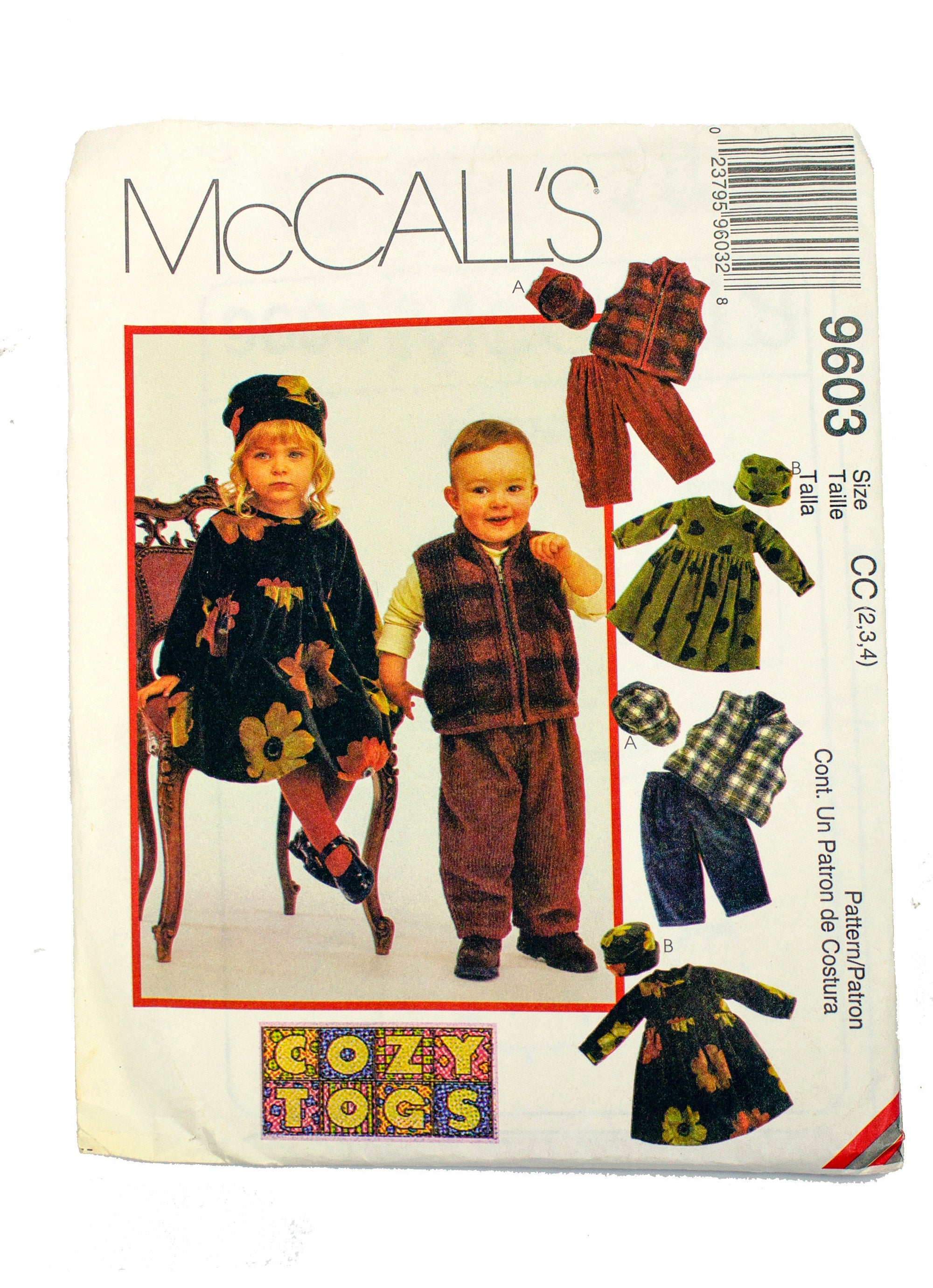 McCall's 9603 Toddler's Dress, Vest, Pull On Pants and Hat Uncut - Sizes 2 - 4